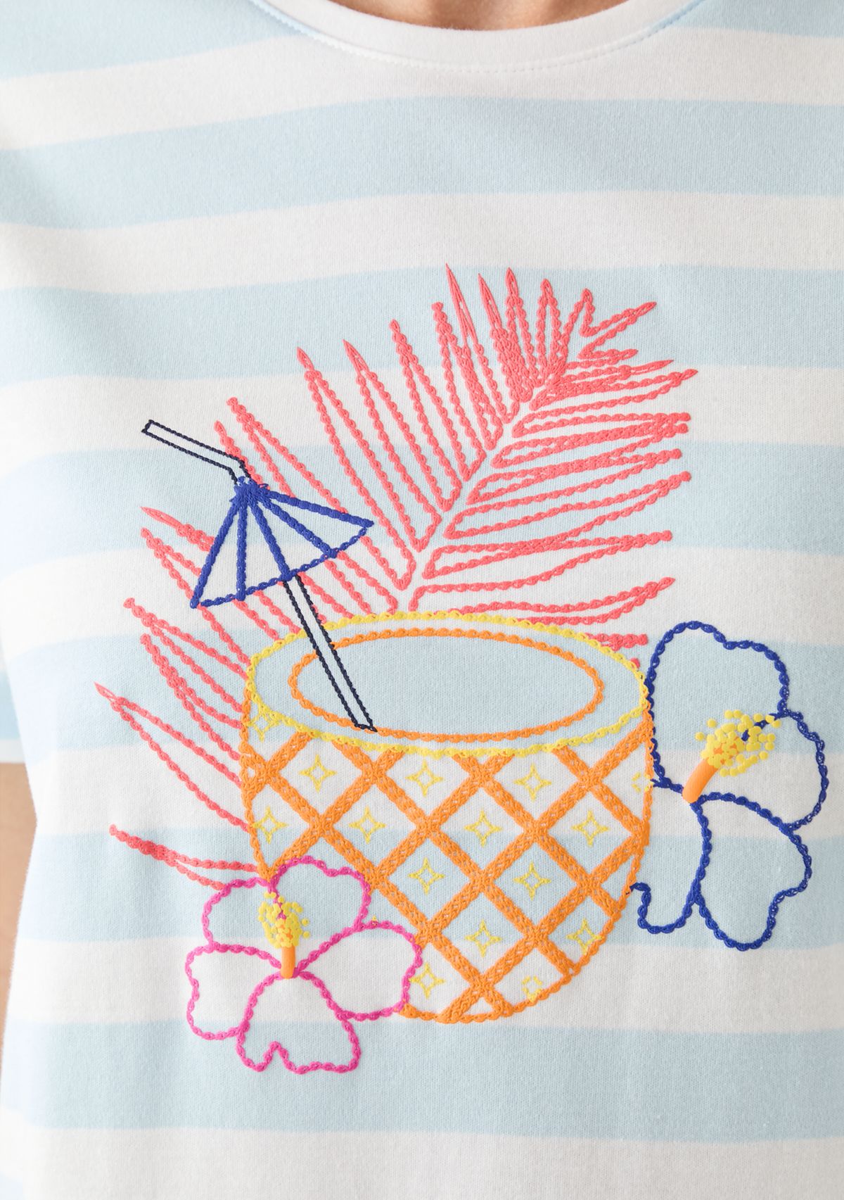 Womens Short Sleeve Crew Neck Yarn Dyed Graphic T-Shirt