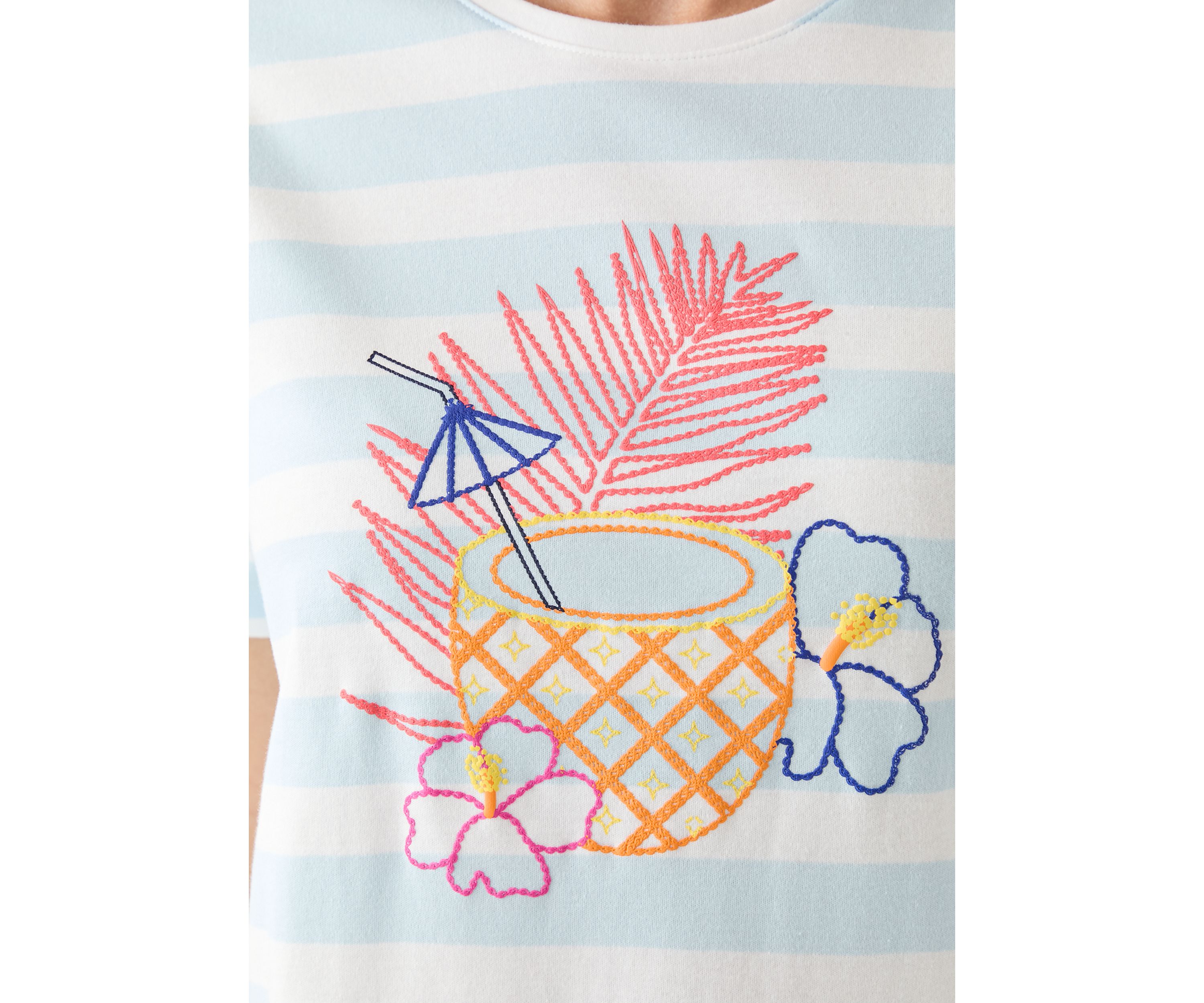 Womens Short Sleeve Crew Neck Yarn Dyed Graphic T-Shirt