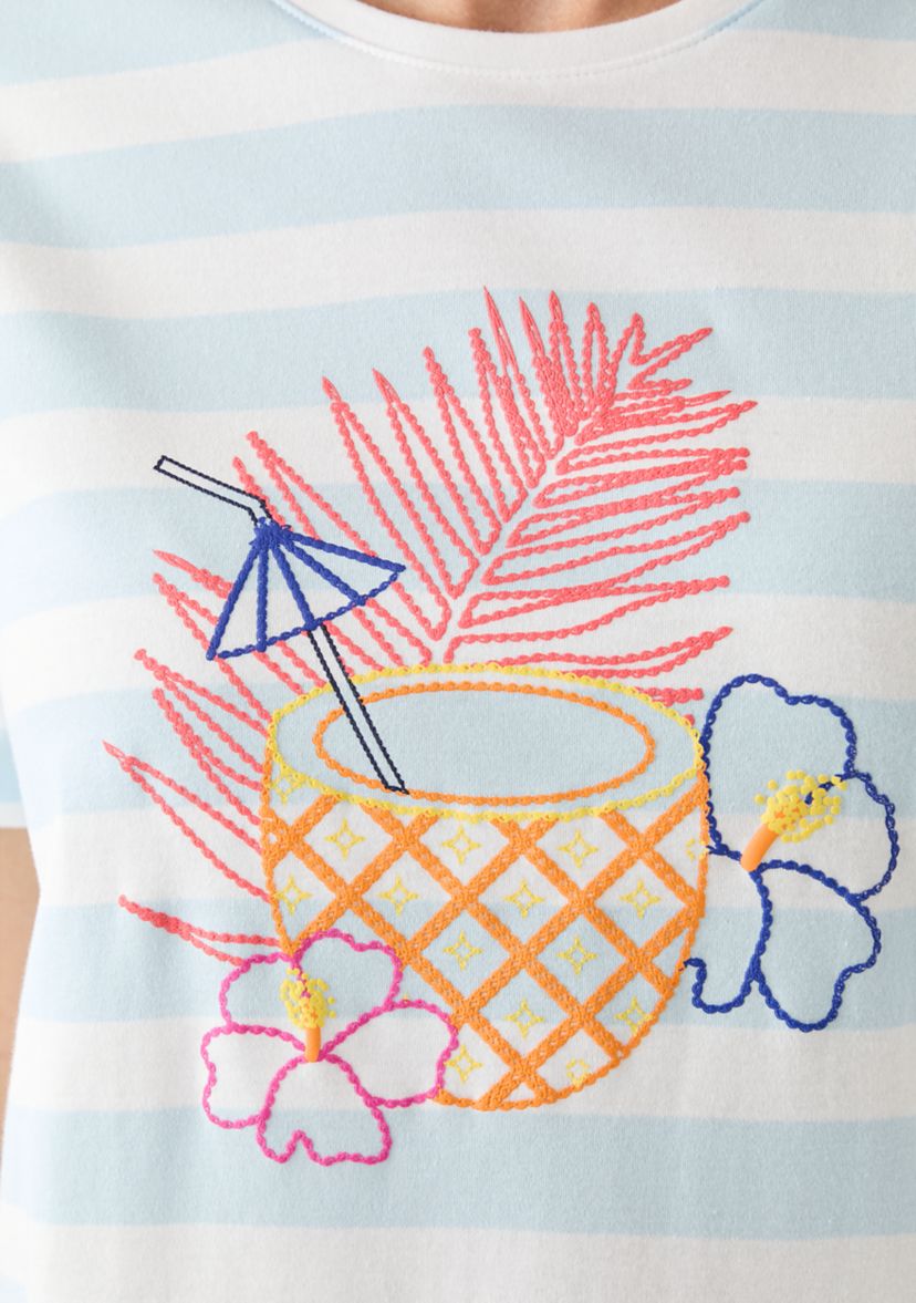 Womens Short Sleeve Crew Neck Yarn Dyed Graphic T-Shirt