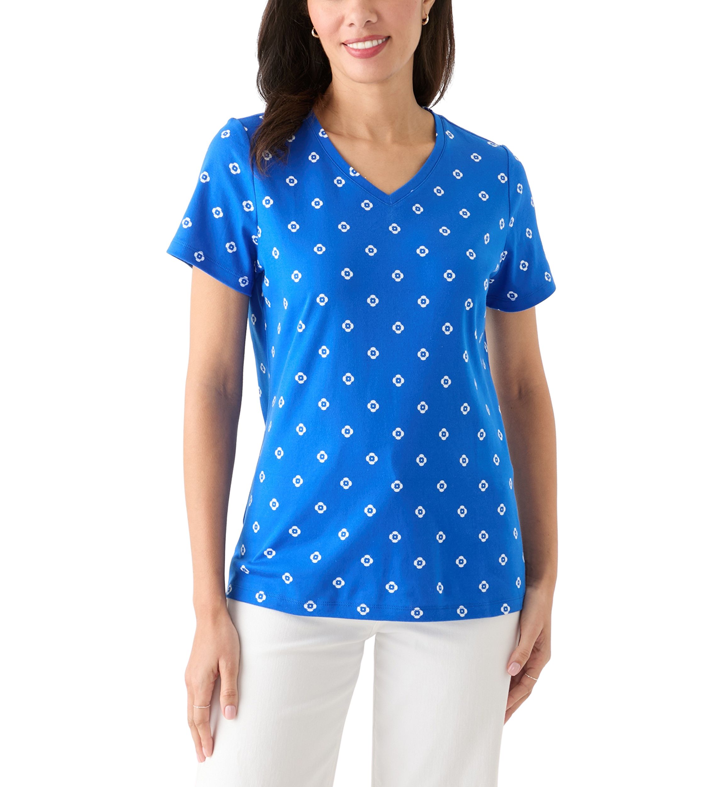 Womens Printed V-Neck Top