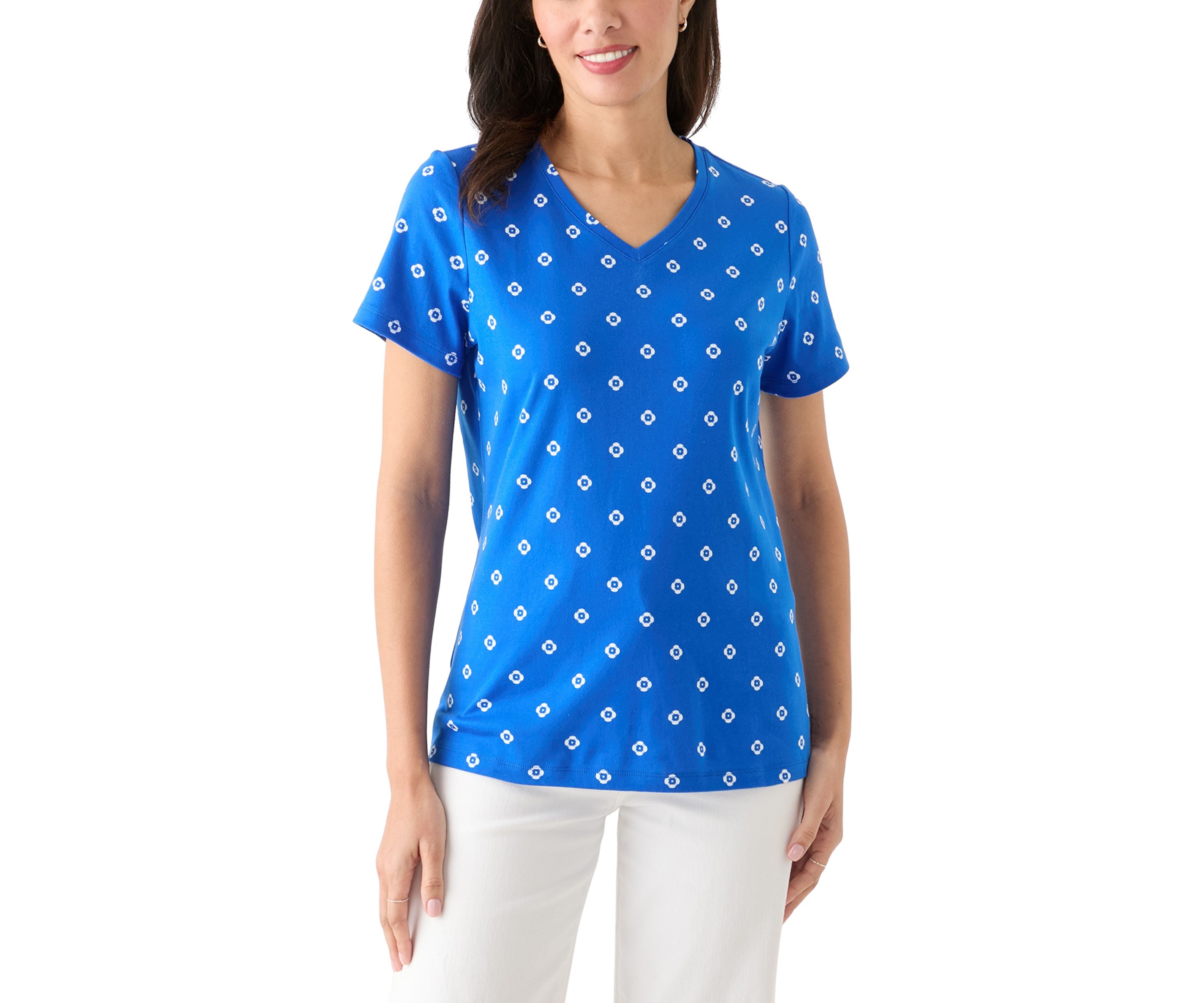 Womens Printed V-Neck Top