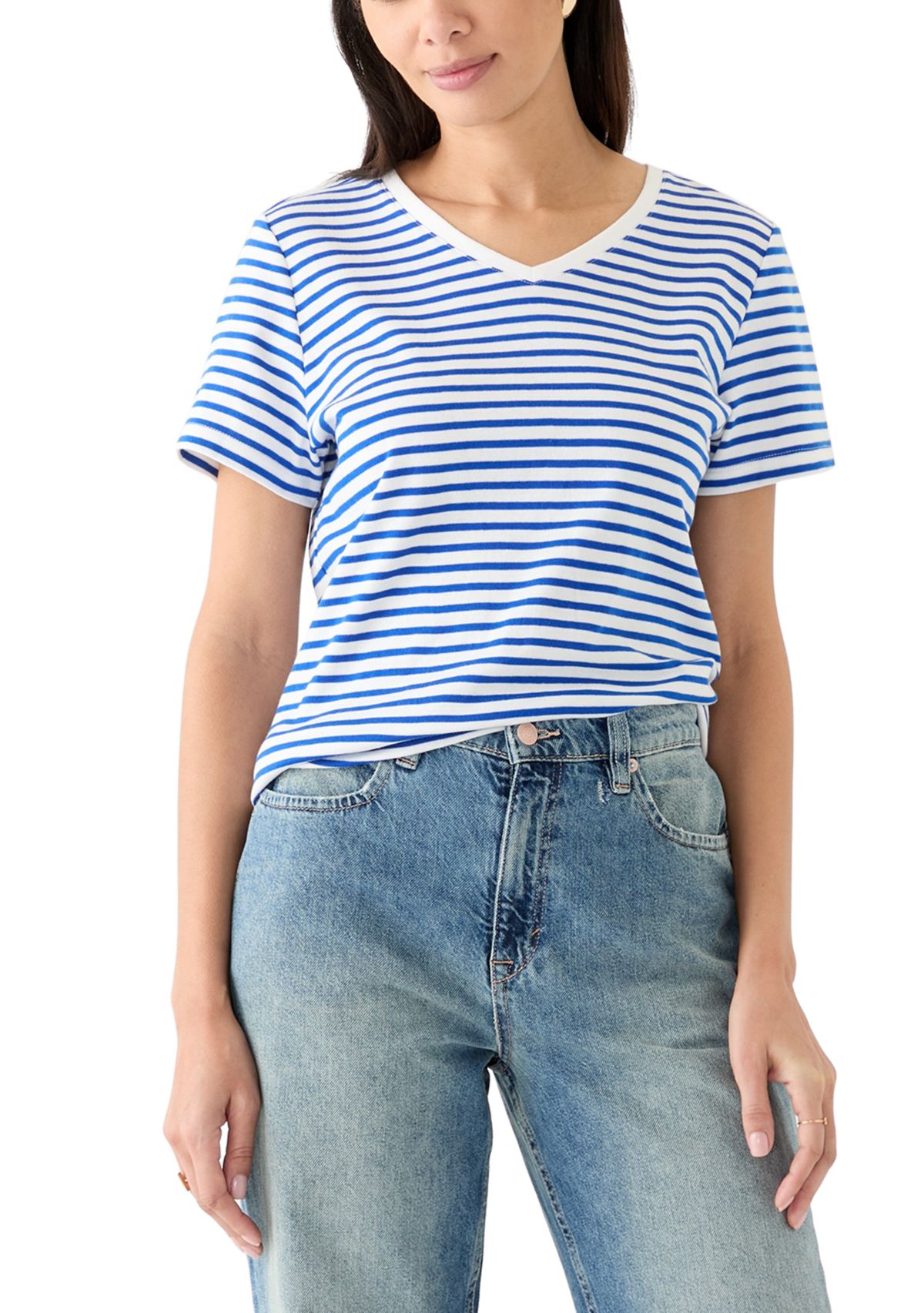 Womens Short Sleeve V-Neck Striped T-Shirt