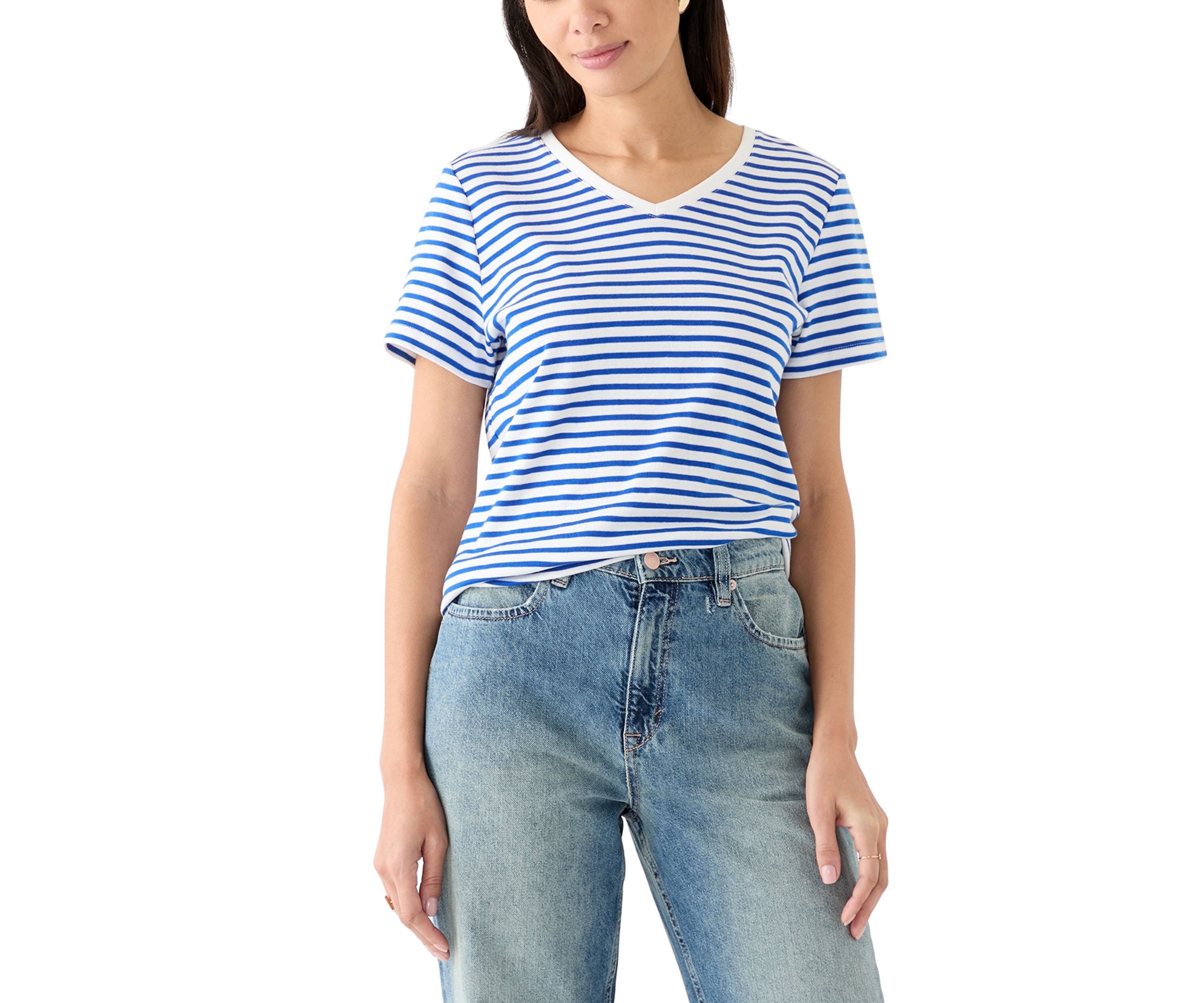 Womens Short Sleeve V-Neck Striped T-Shirt