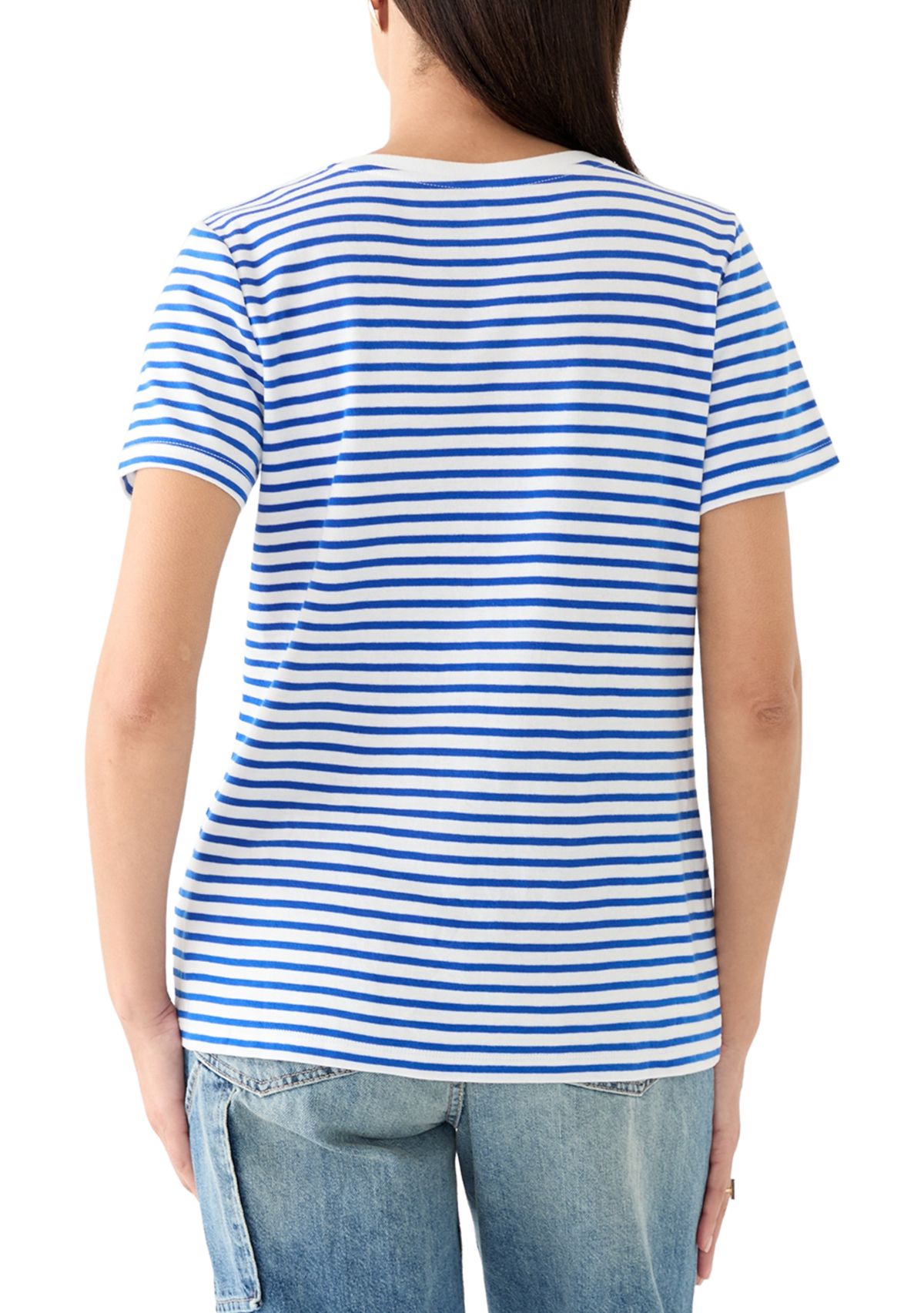 Womens Short Sleeve V-Neck Striped T-Shirt