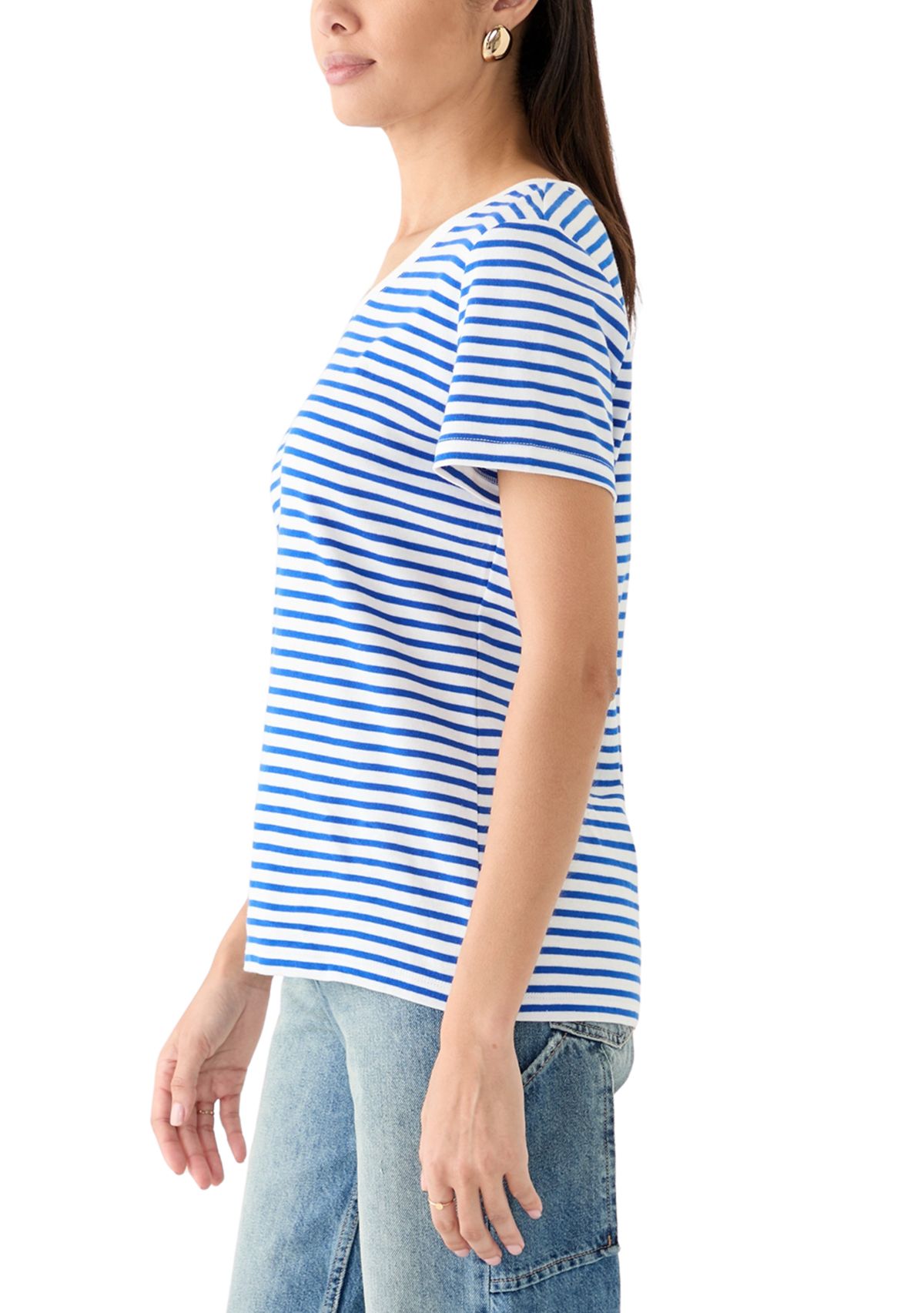 Womens Short Sleeve V-Neck Striped T-Shirt