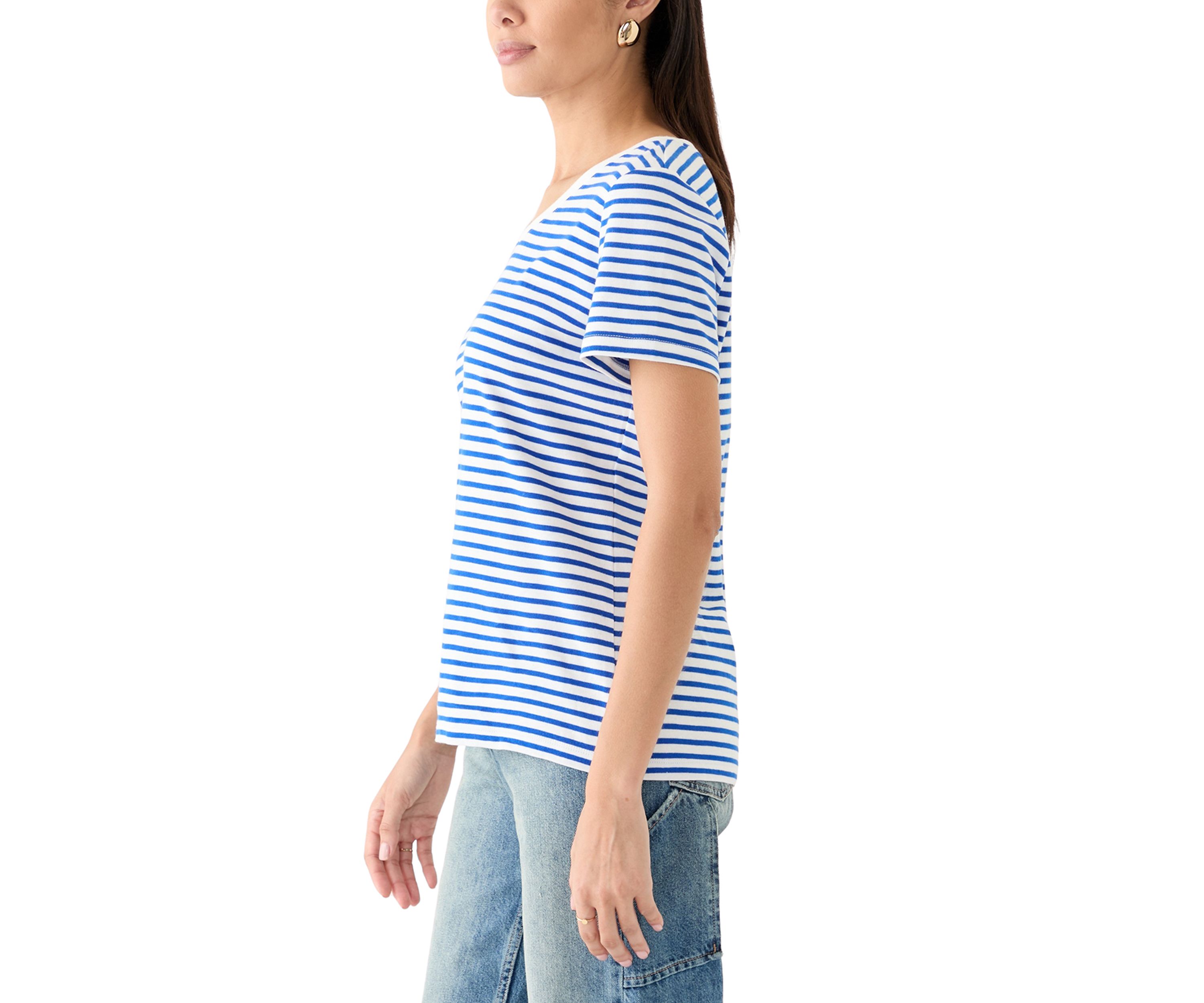 Womens Short Sleeve V-Neck Striped T-Shirt