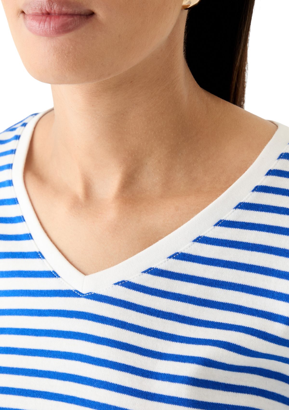 Womens Short Sleeve V-Neck Striped T-Shirt