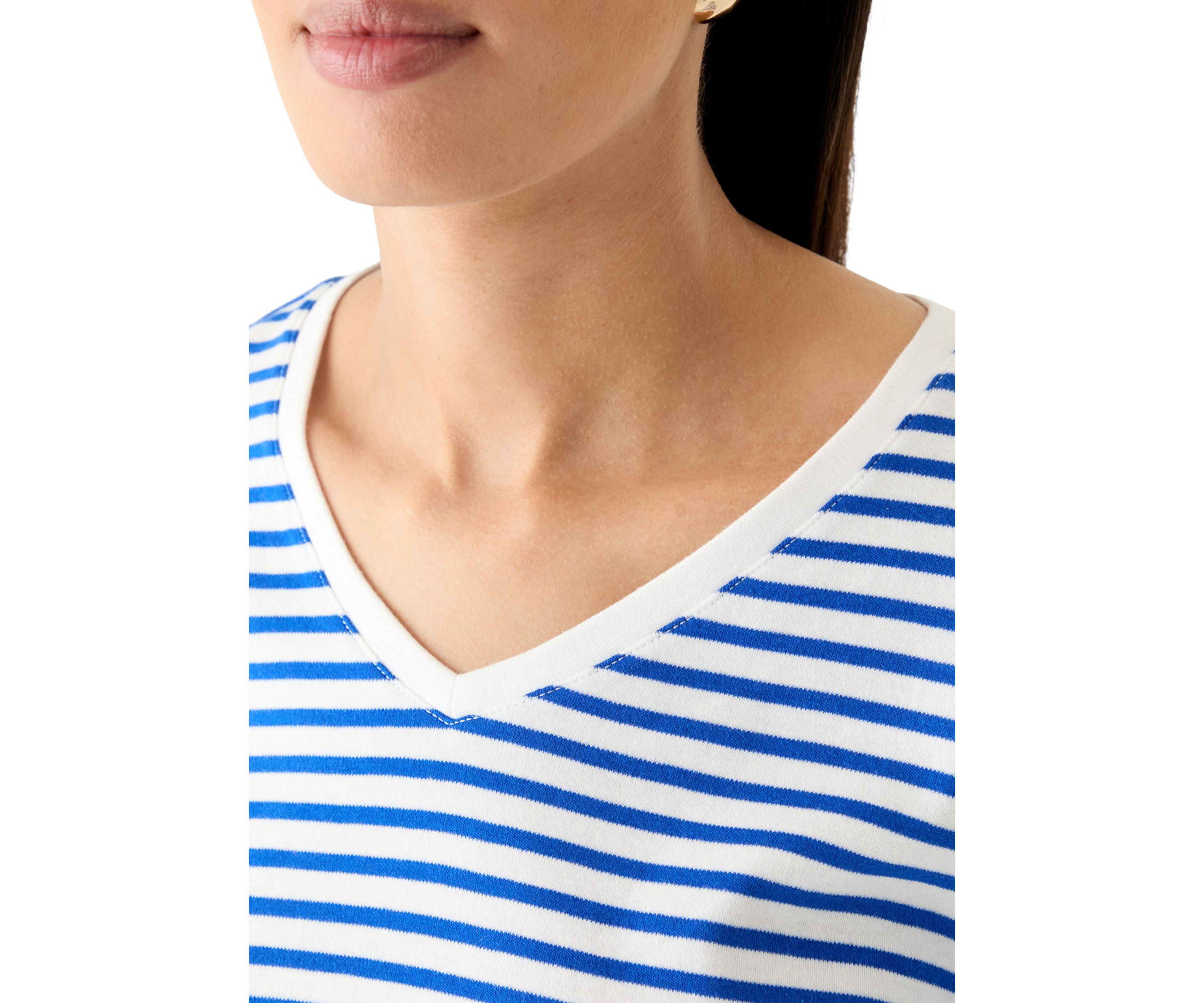Womens Short Sleeve V-Neck Striped T-Shirt