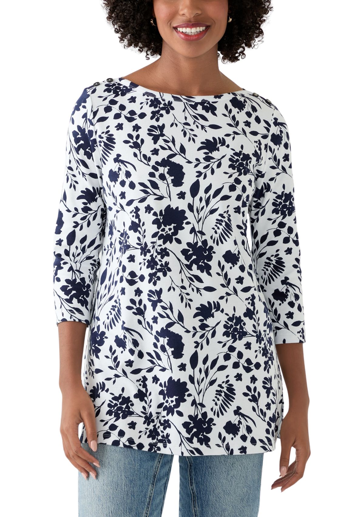 Womens Printed Boat Neck Top