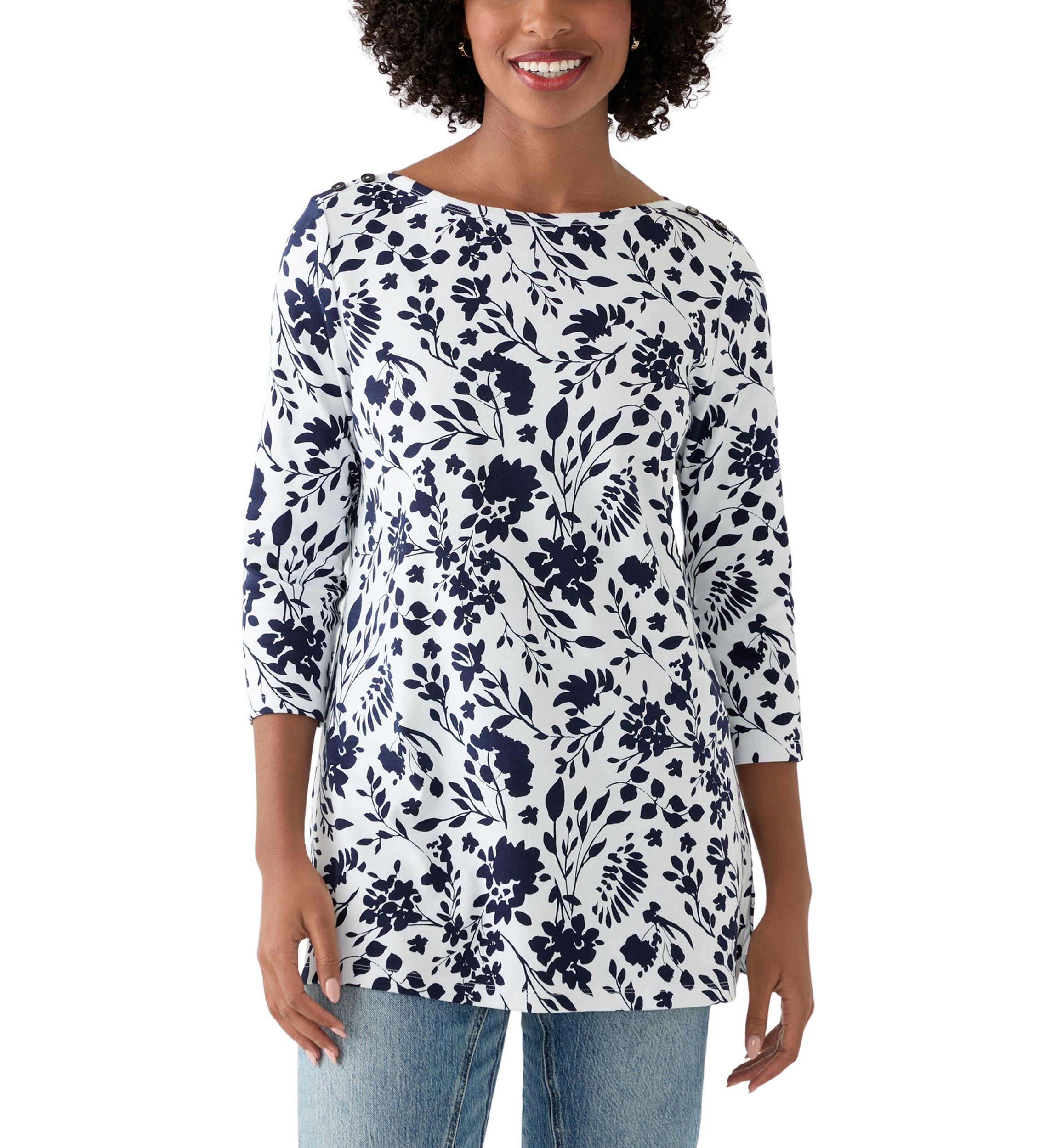 Womens Printed Boat Neck Top
