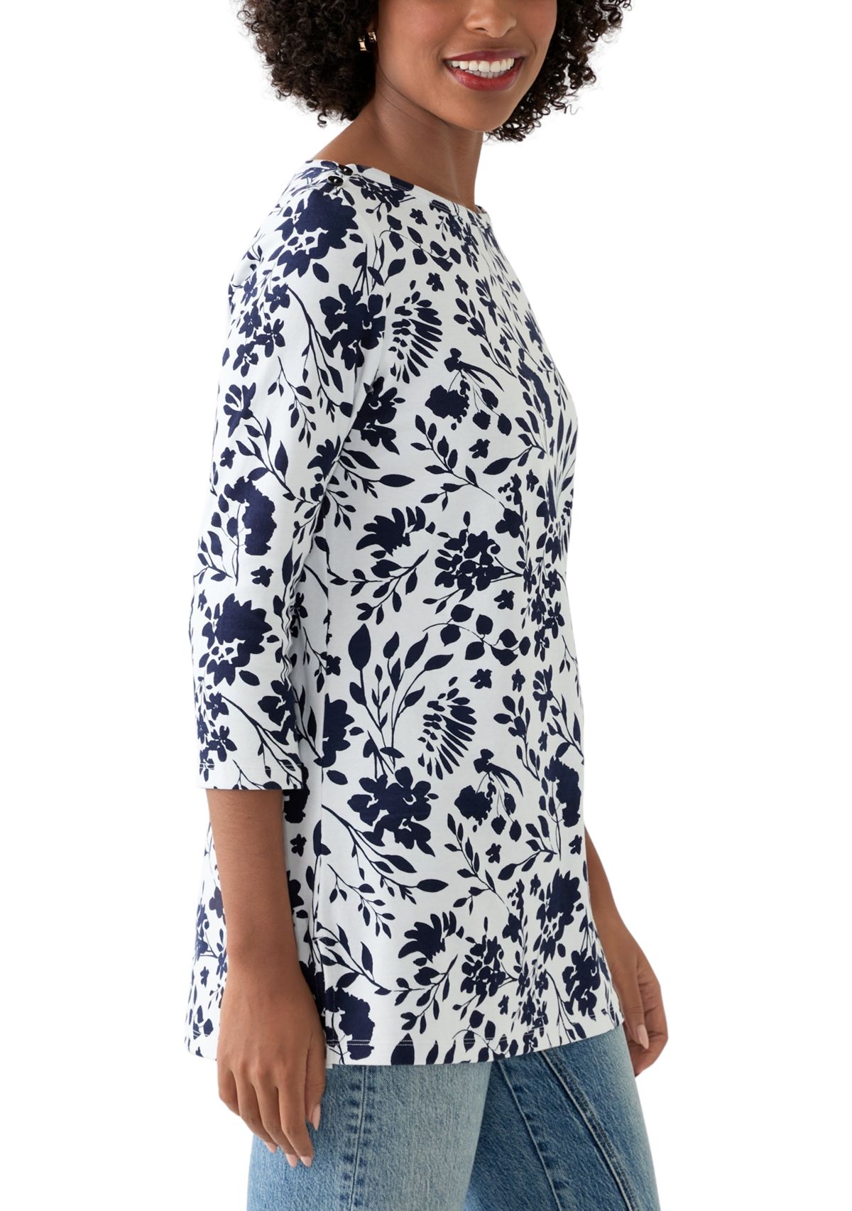 Womens Printed Boat Neck Top