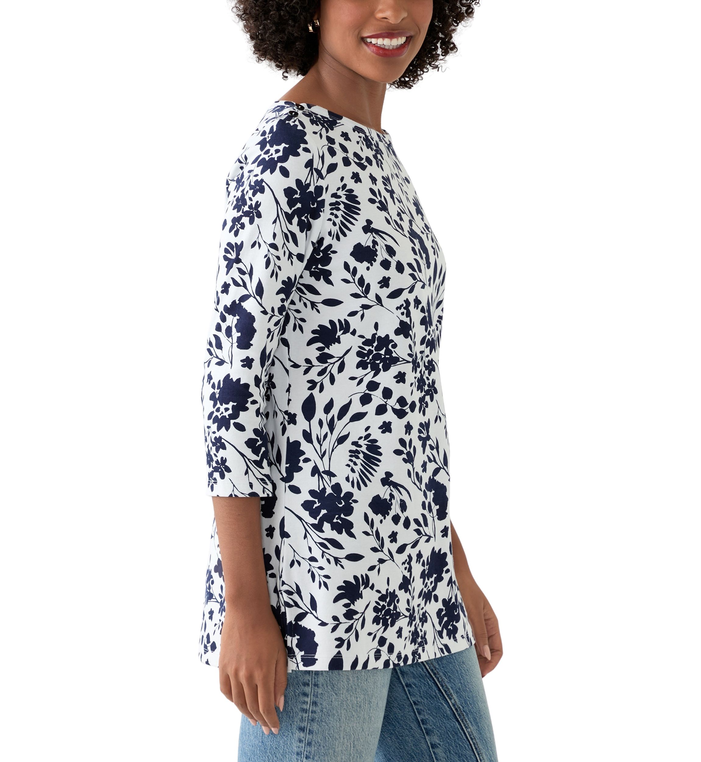 Womens Printed Boat Neck Top