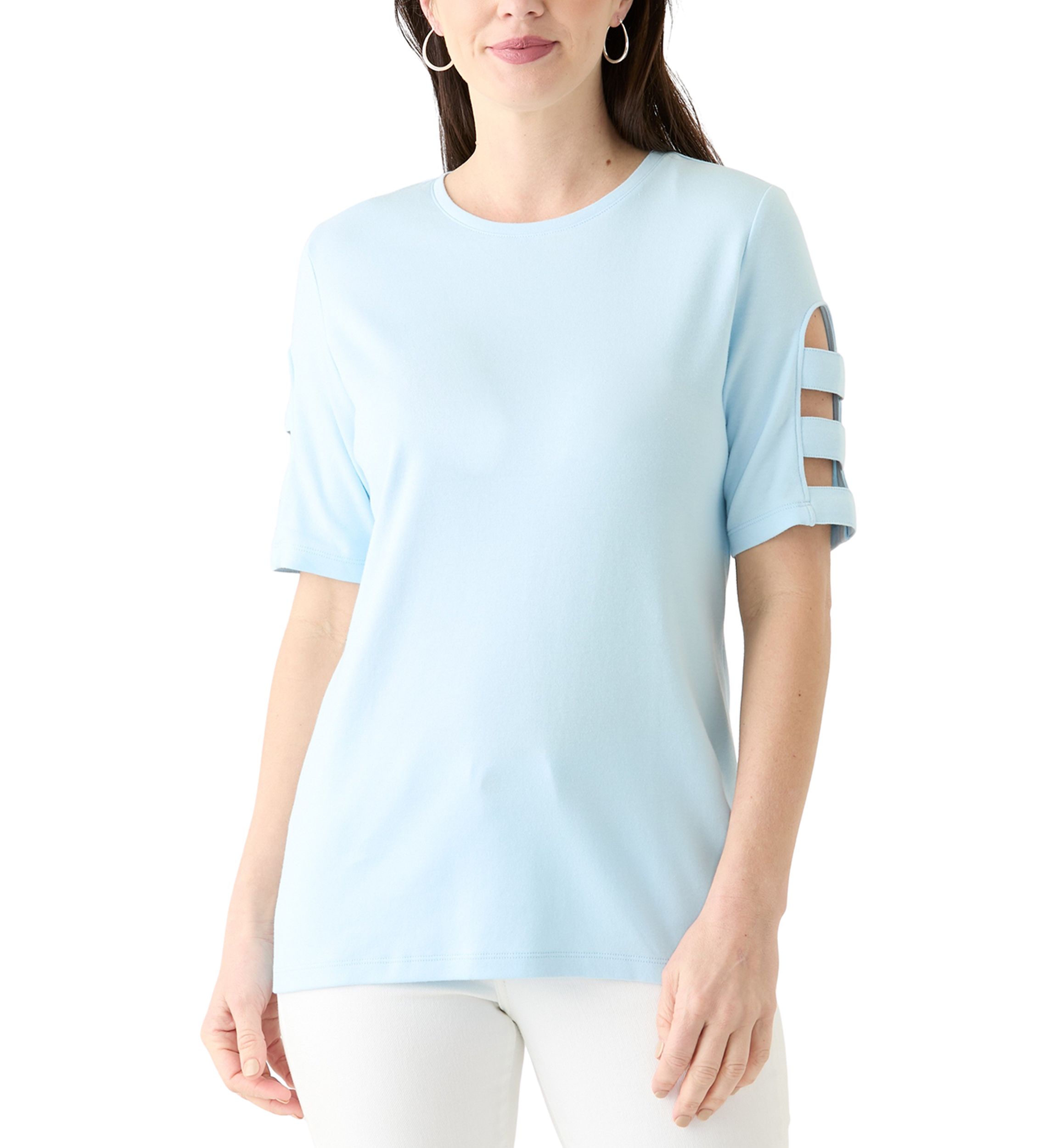 Womens Solid Ladder Sleeve Top