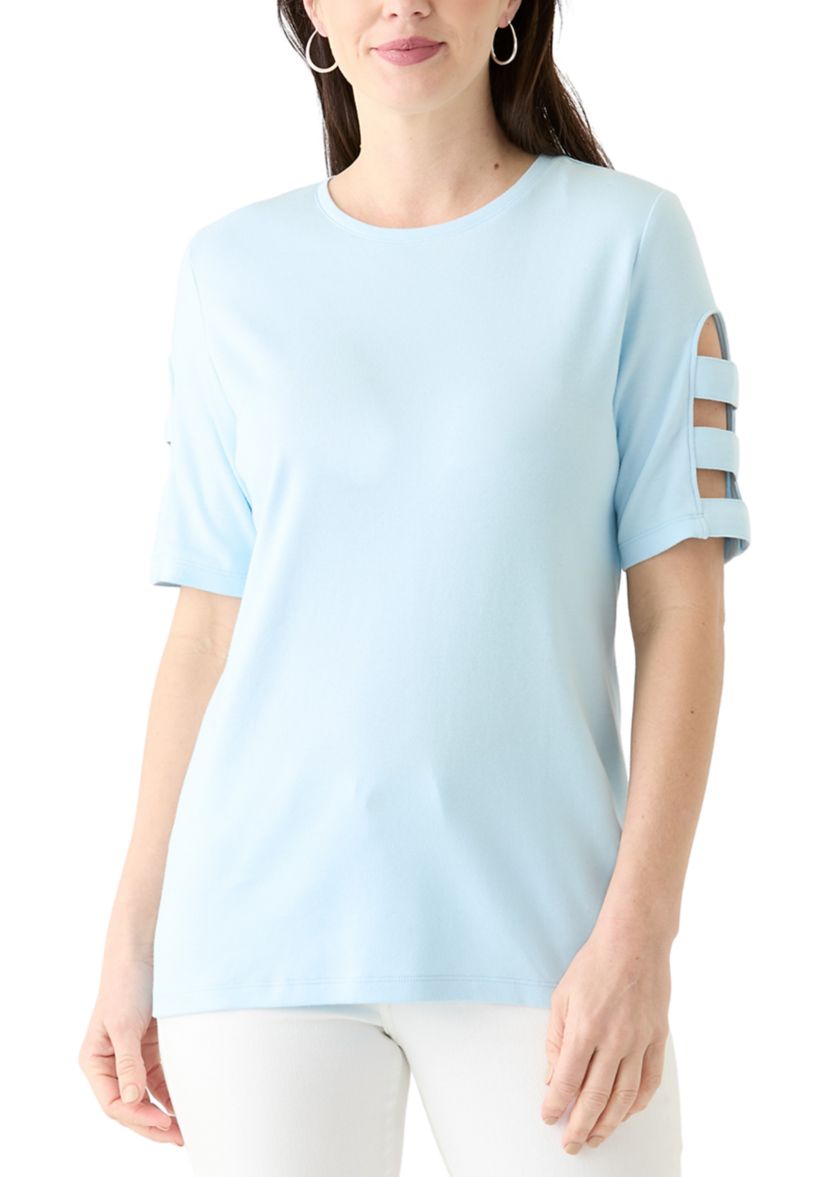 Womens Solid Ladder Sleeve Top