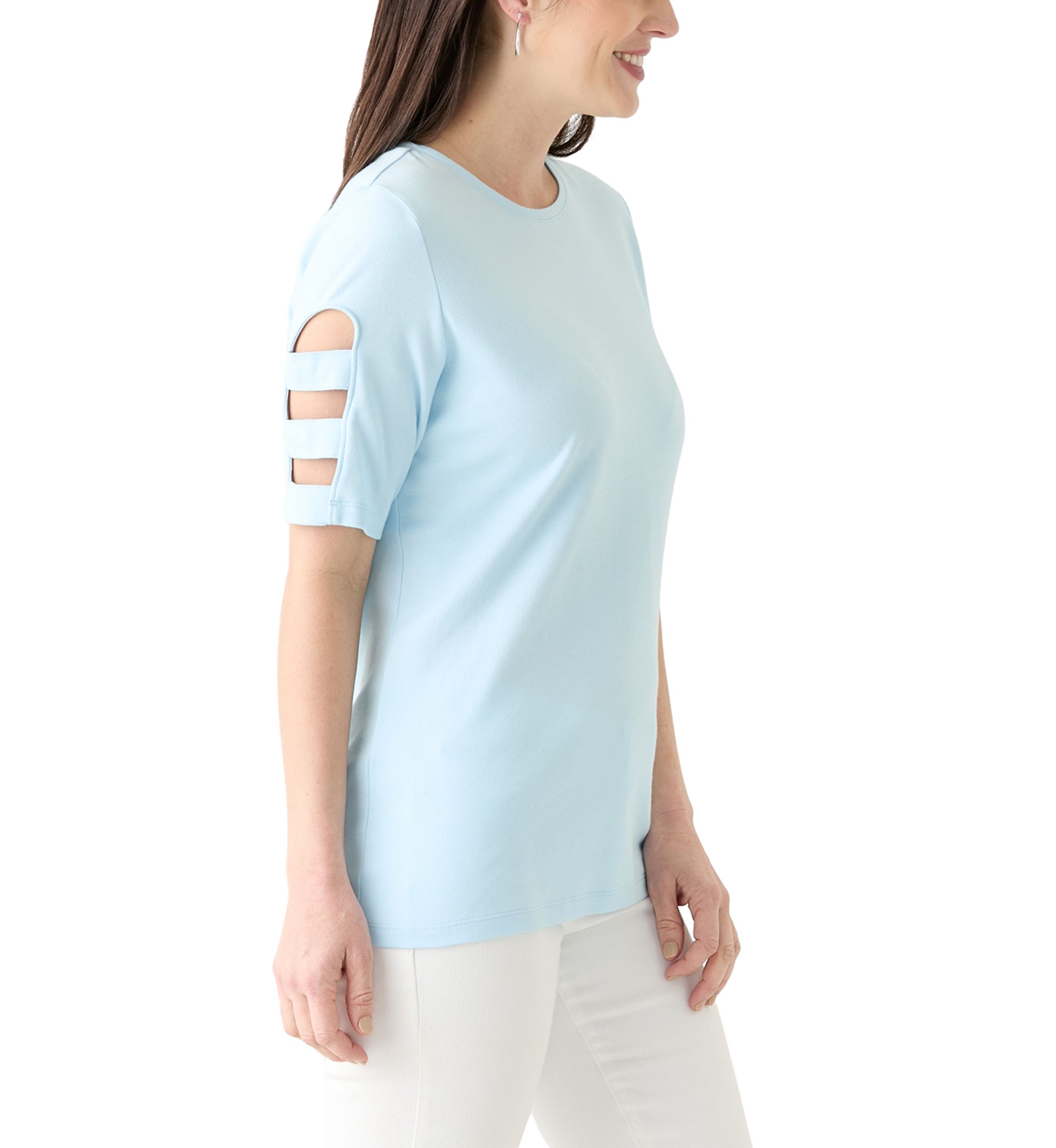Womens Solid Ladder Sleeve Top