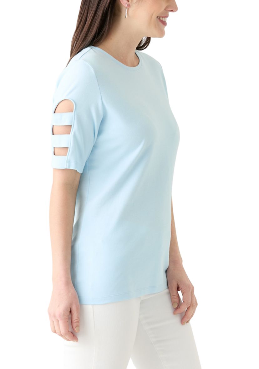 Womens Solid Ladder Sleeve Top