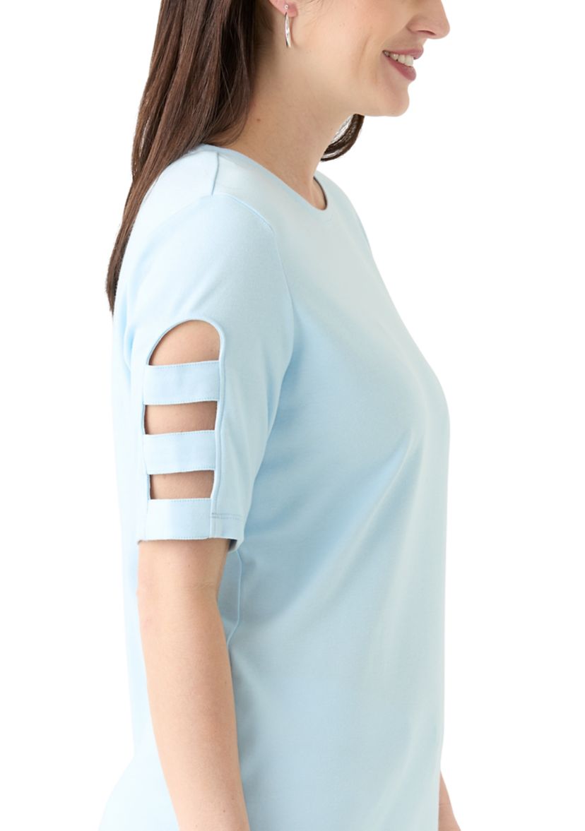Womens Solid Ladder Sleeve Top