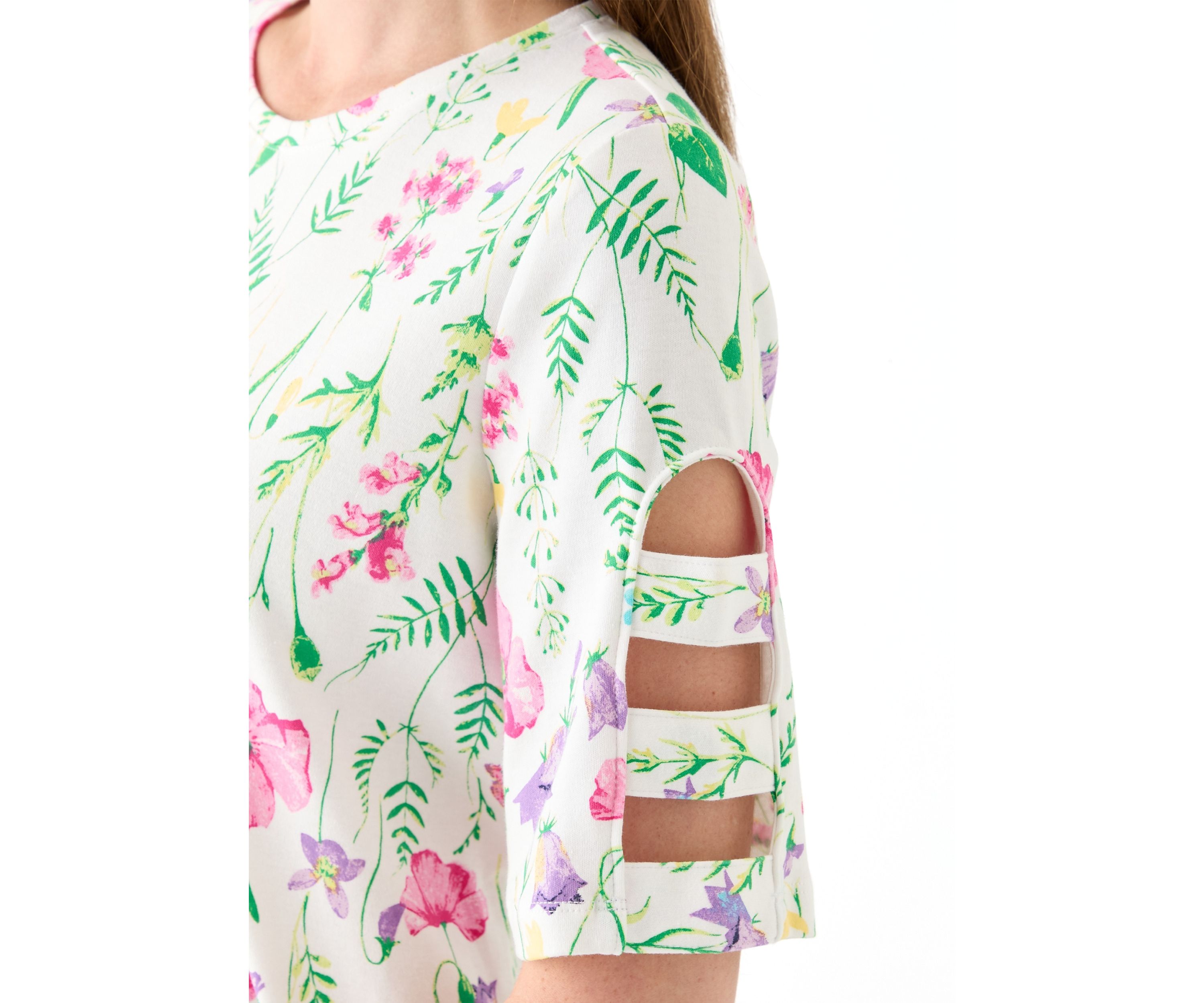 Womens Elbow Ladder Sleeve Crew Neck Printed T-Shirt