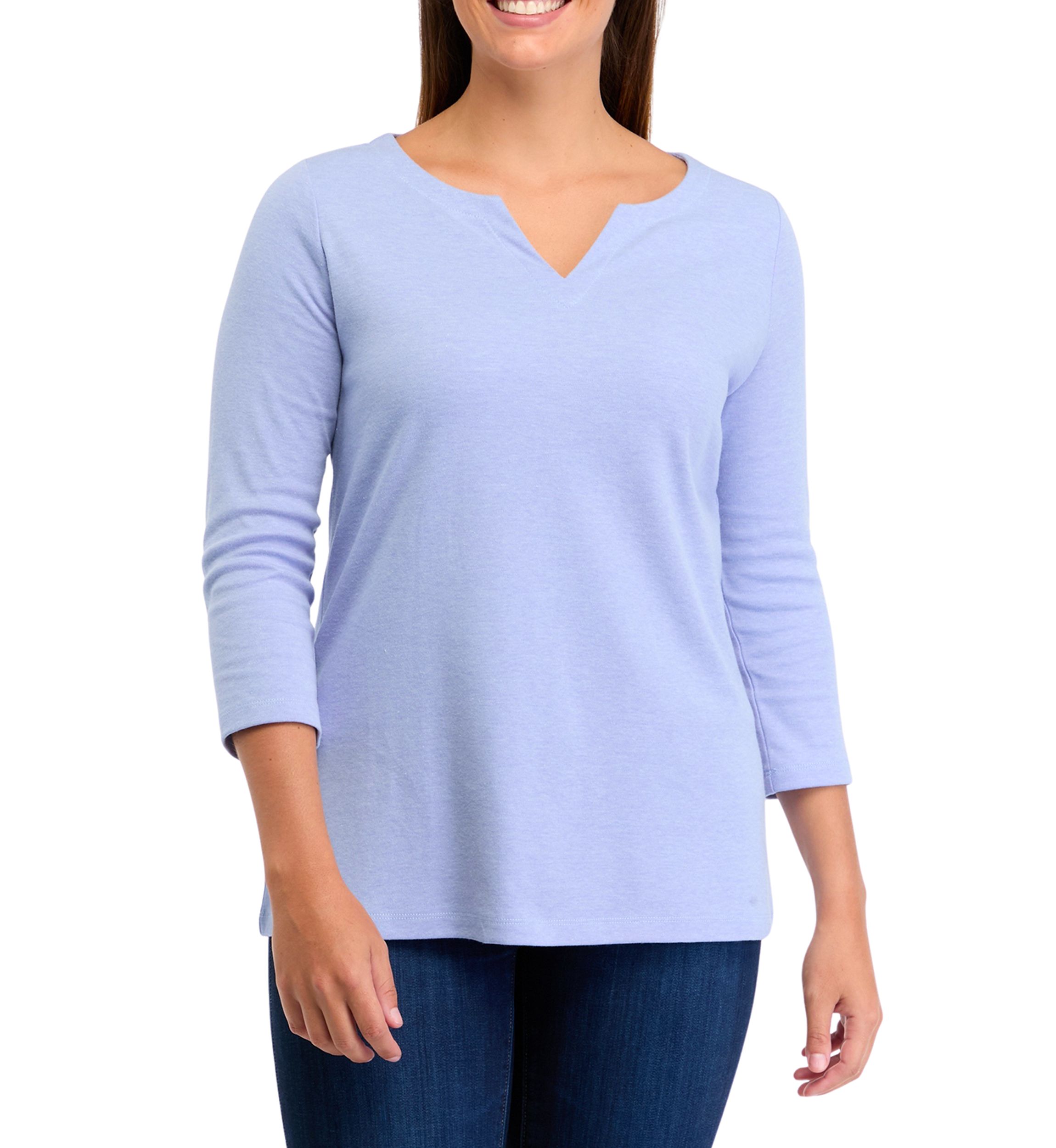 Womens 3/4 Sleeve Split Neck Heather T-Shirt