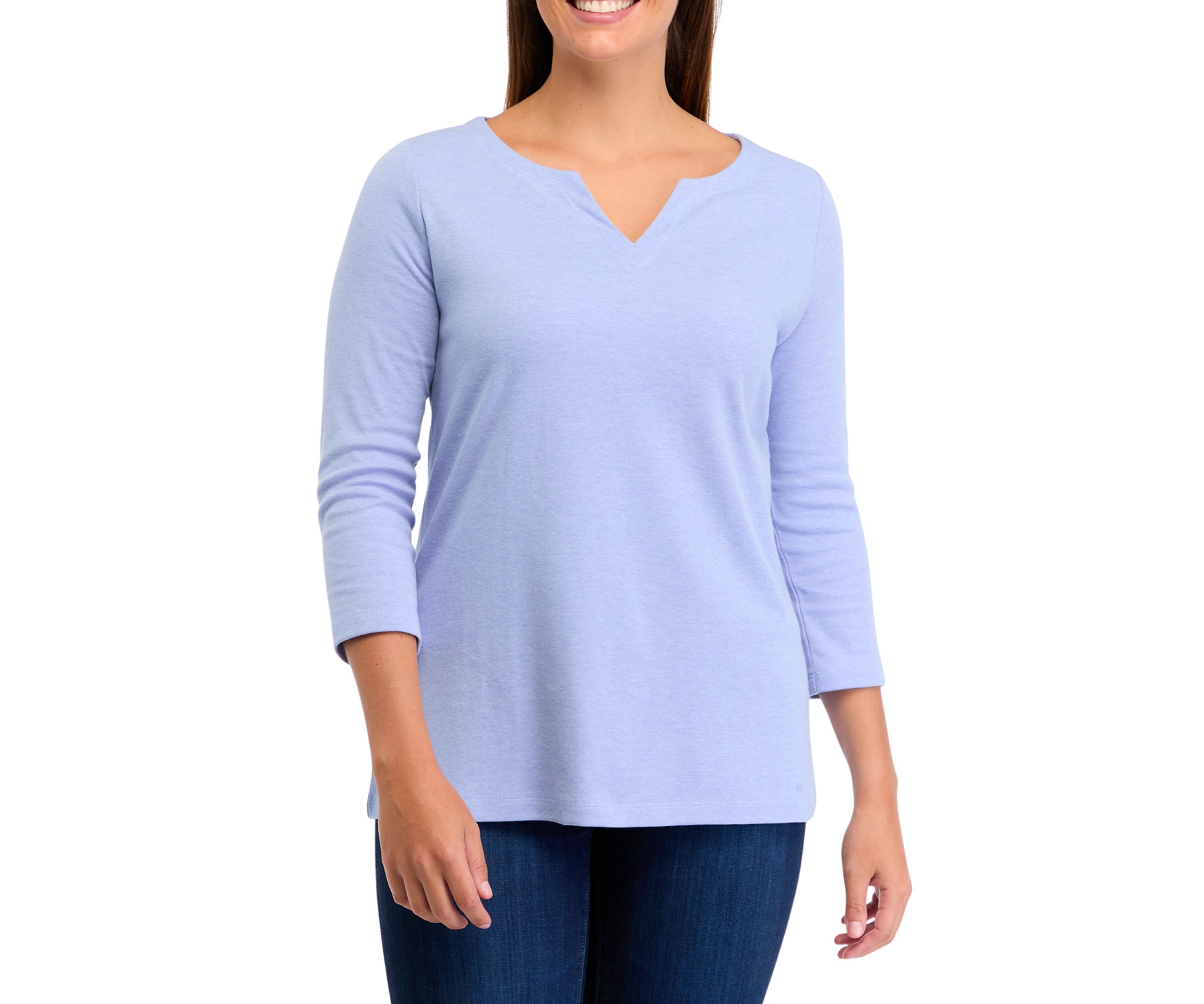 Womens 3/4 Sleeve Split Neck Heather T-Shirt