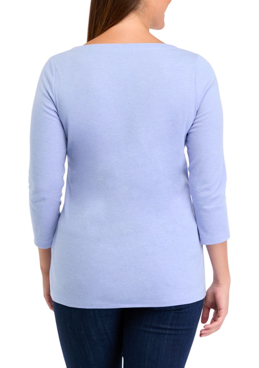 Womens 3/4 Sleeve Split Neck Heather T-Shirt