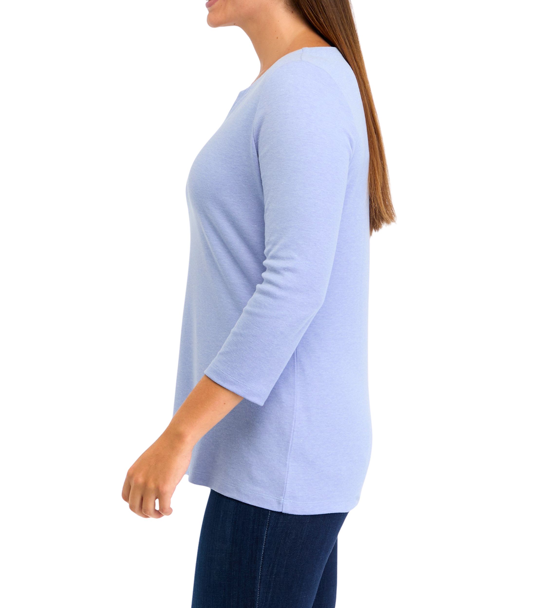 Womens 3/4 Sleeve Split Neck Heather T-Shirt