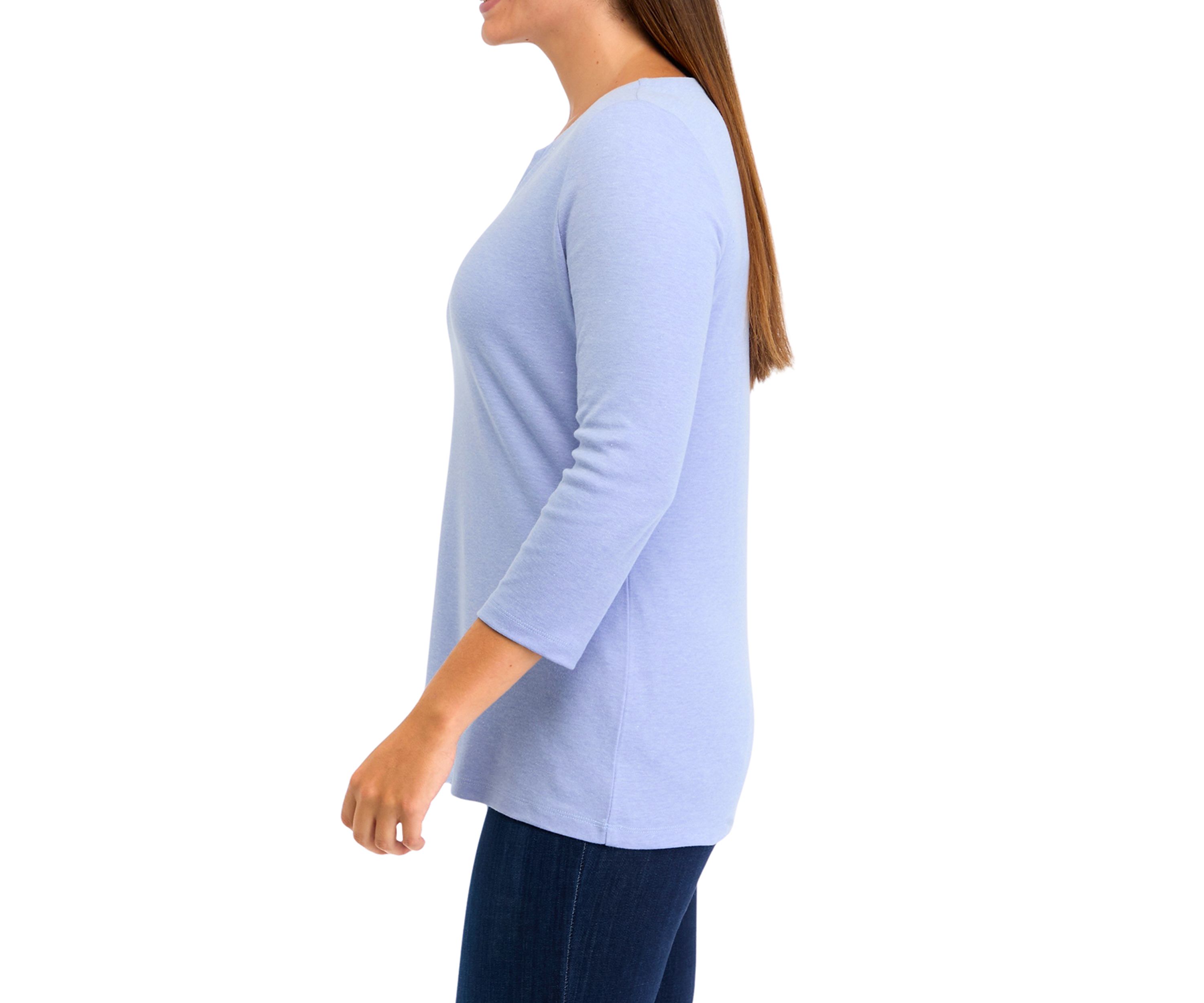 Womens 3/4 Sleeve Split Neck Heather T-Shirt