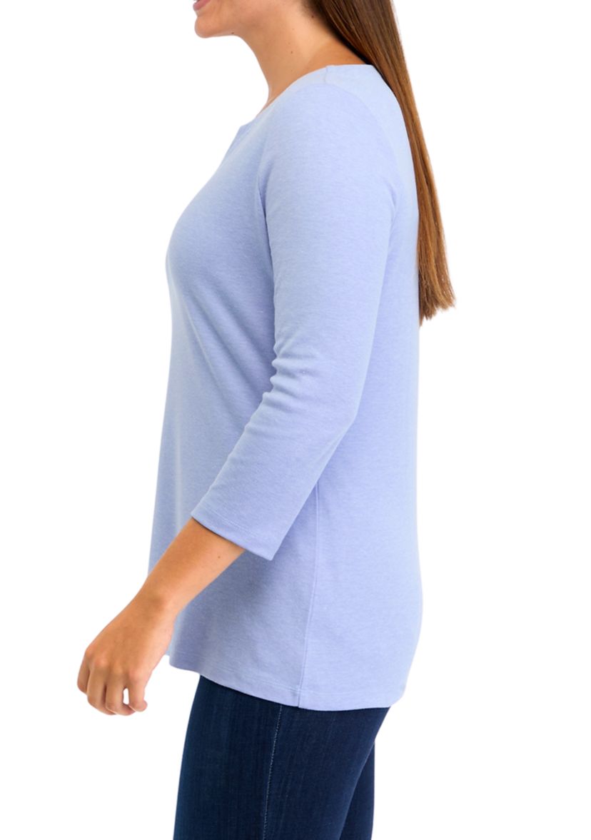 Womens 3/4 Sleeve Split Neck Heather T-Shirt