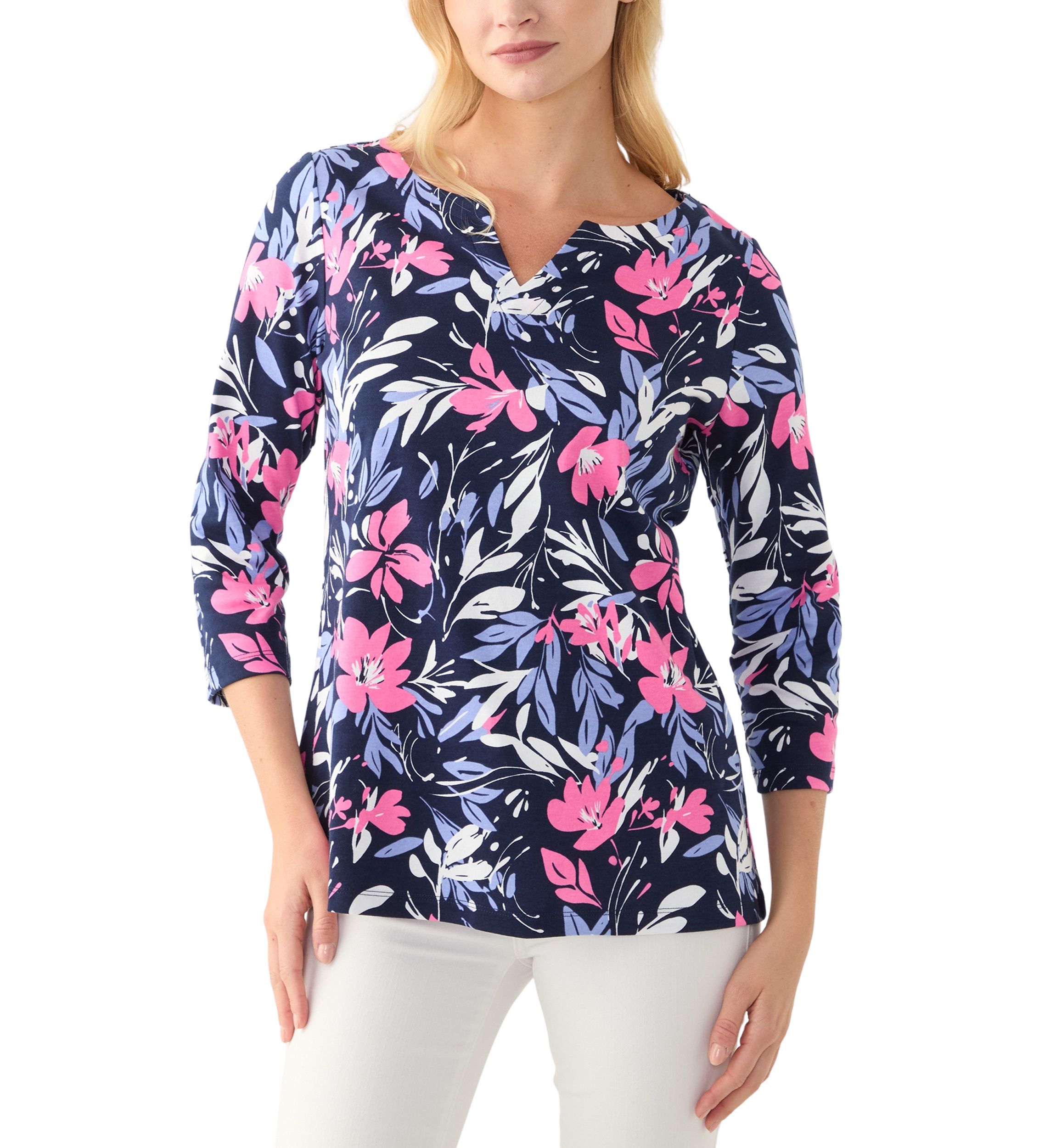 Womens Printed Split Neck Top