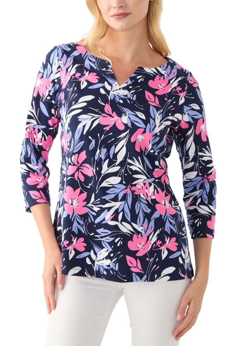 Womens Printed Split Neck Top