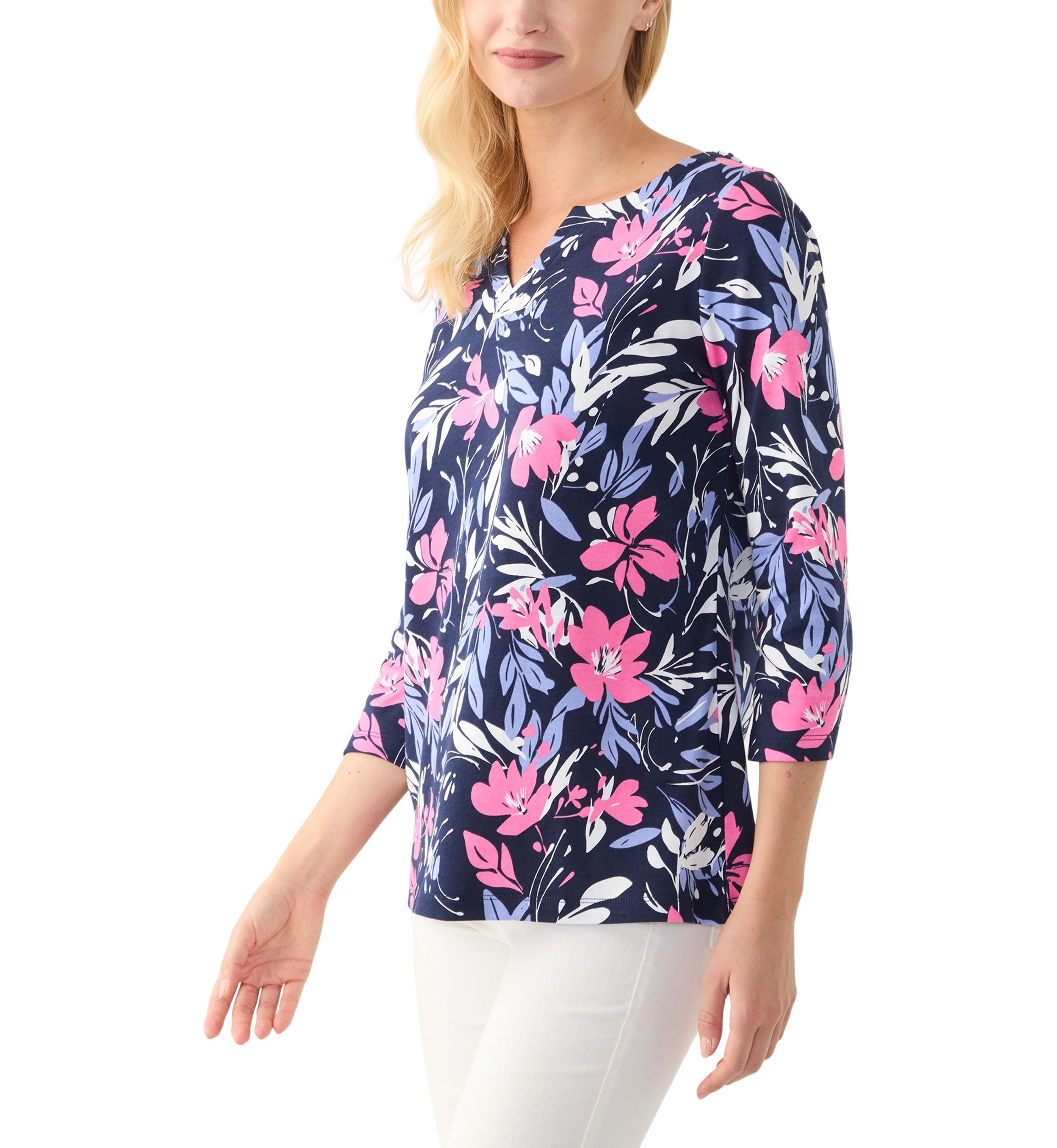 Womens Printed Split Neck Top