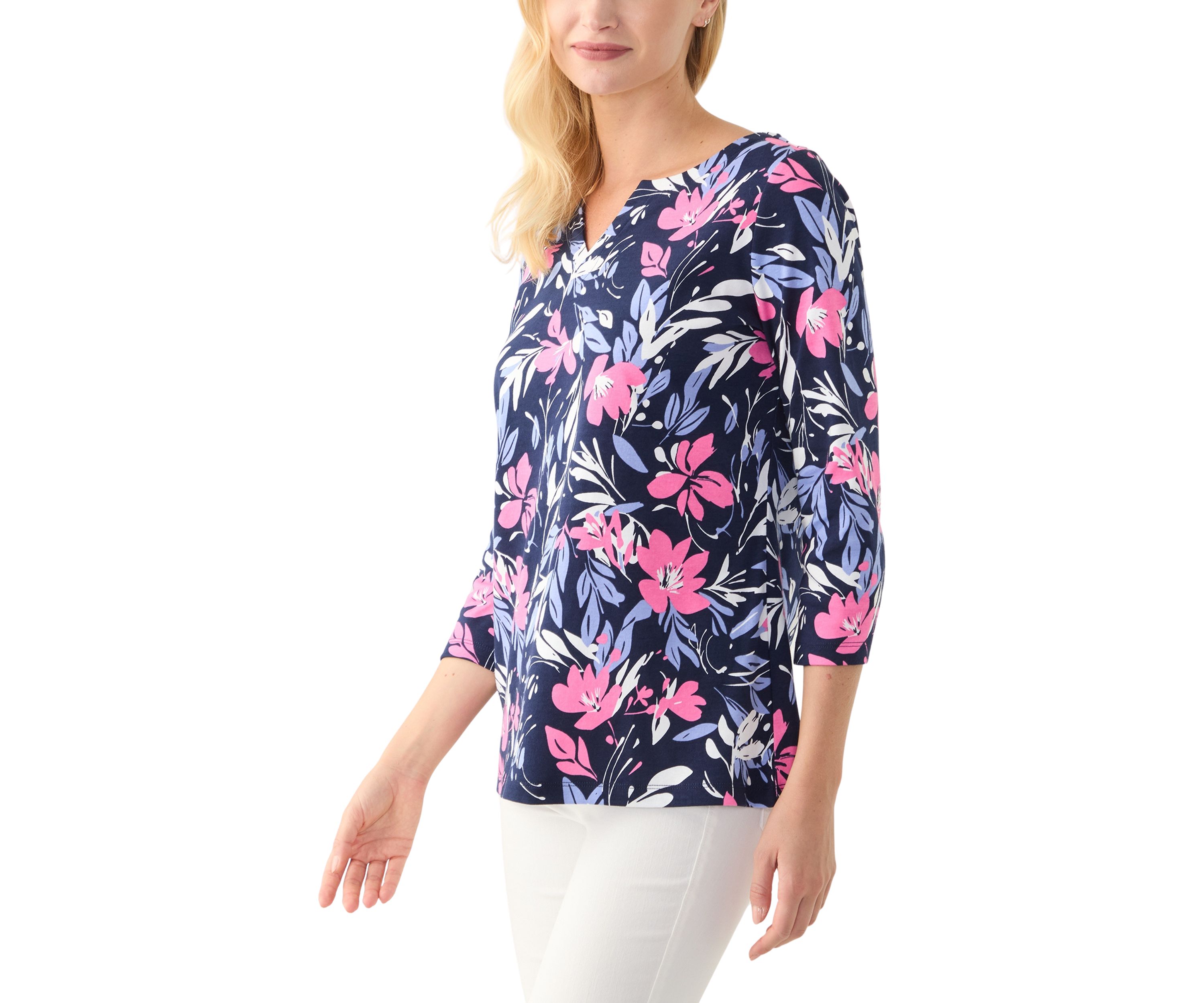 Womens Printed Split Neck Top