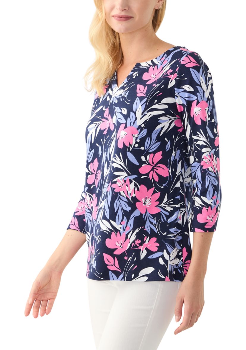 Womens Printed Split Neck Top