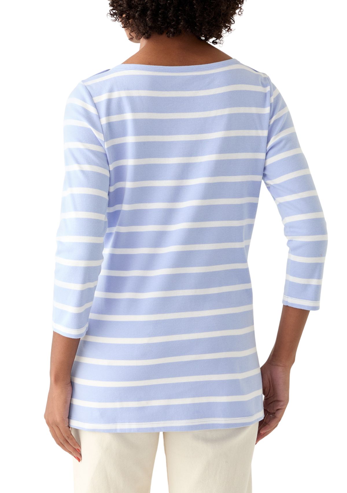 Womens 3/4 Sleeve Boat Neck Yarn Dyed T-Shirt