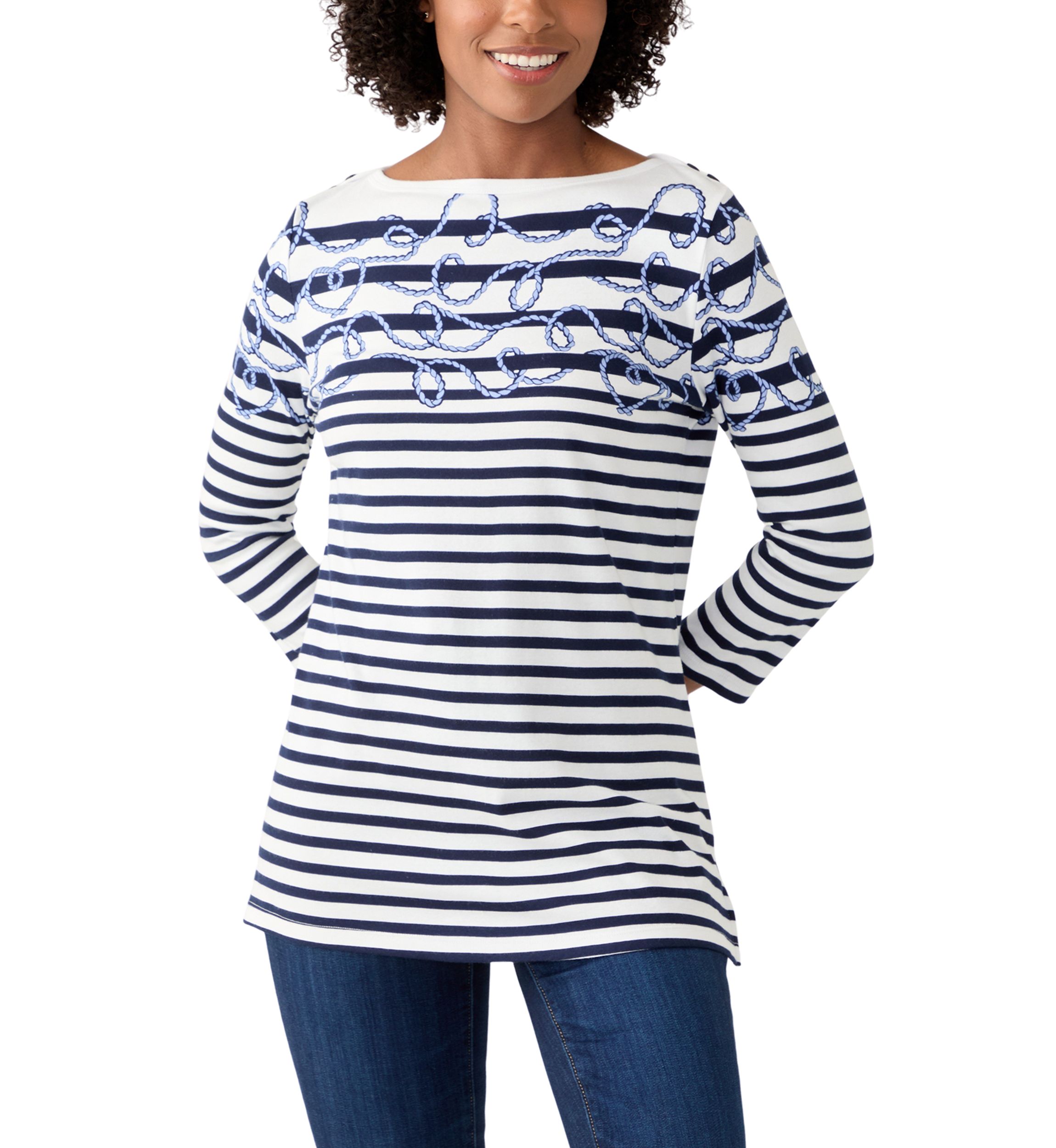 Womens 3/4 Sleeve Boat Neck Placement Print T-Shirt