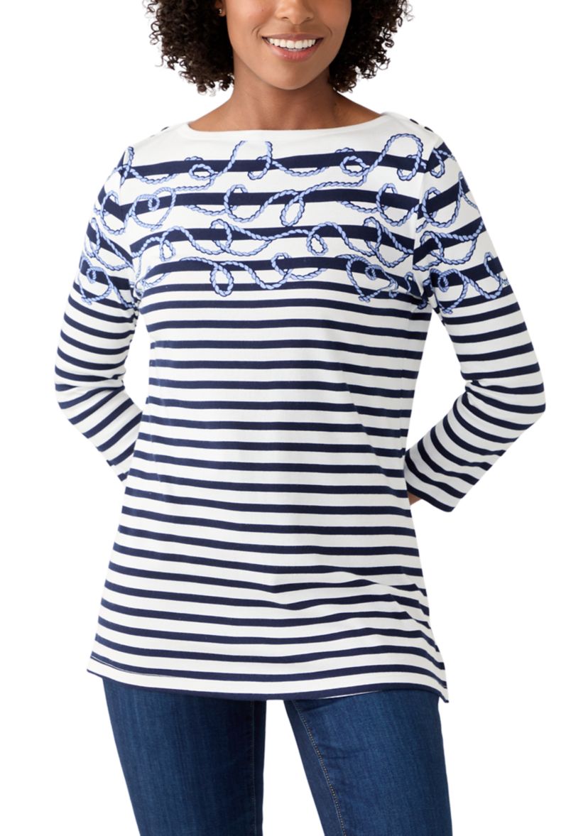 Womens 3/4 Sleeve Boat Neck Placement Print T-Shirt