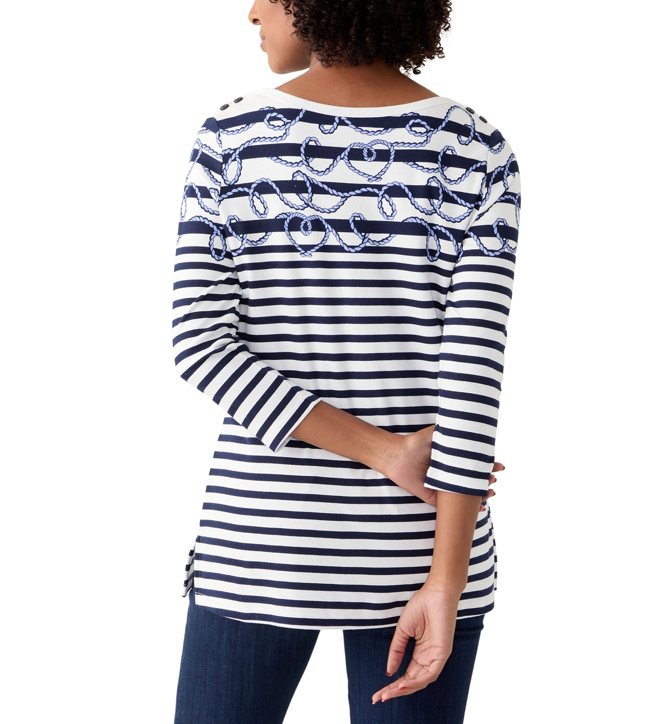 Womens 3/4 Sleeve Boat Neck Placement Print T-Shirt