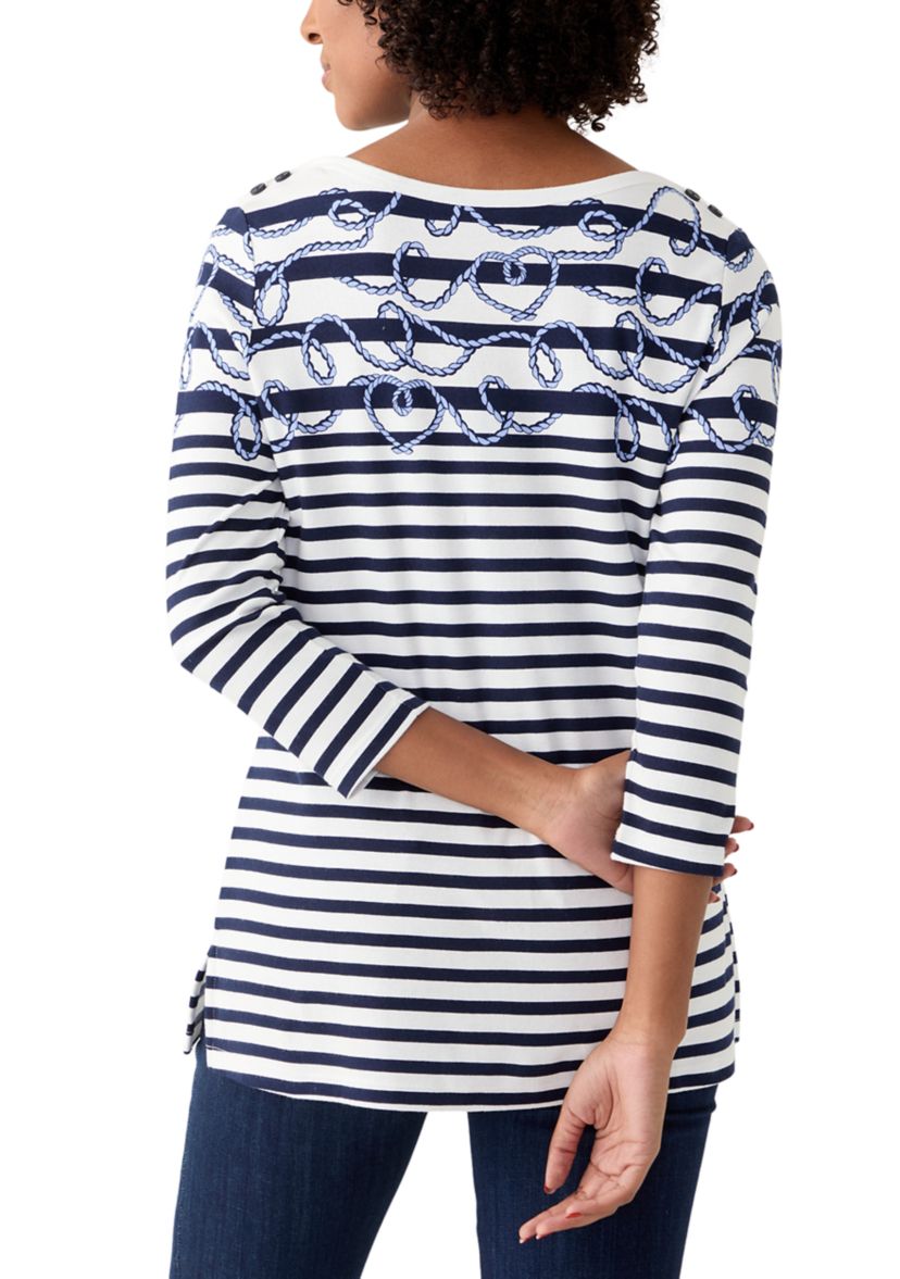 Womens 3/4 Sleeve Boat Neck Placement Print T-Shirt