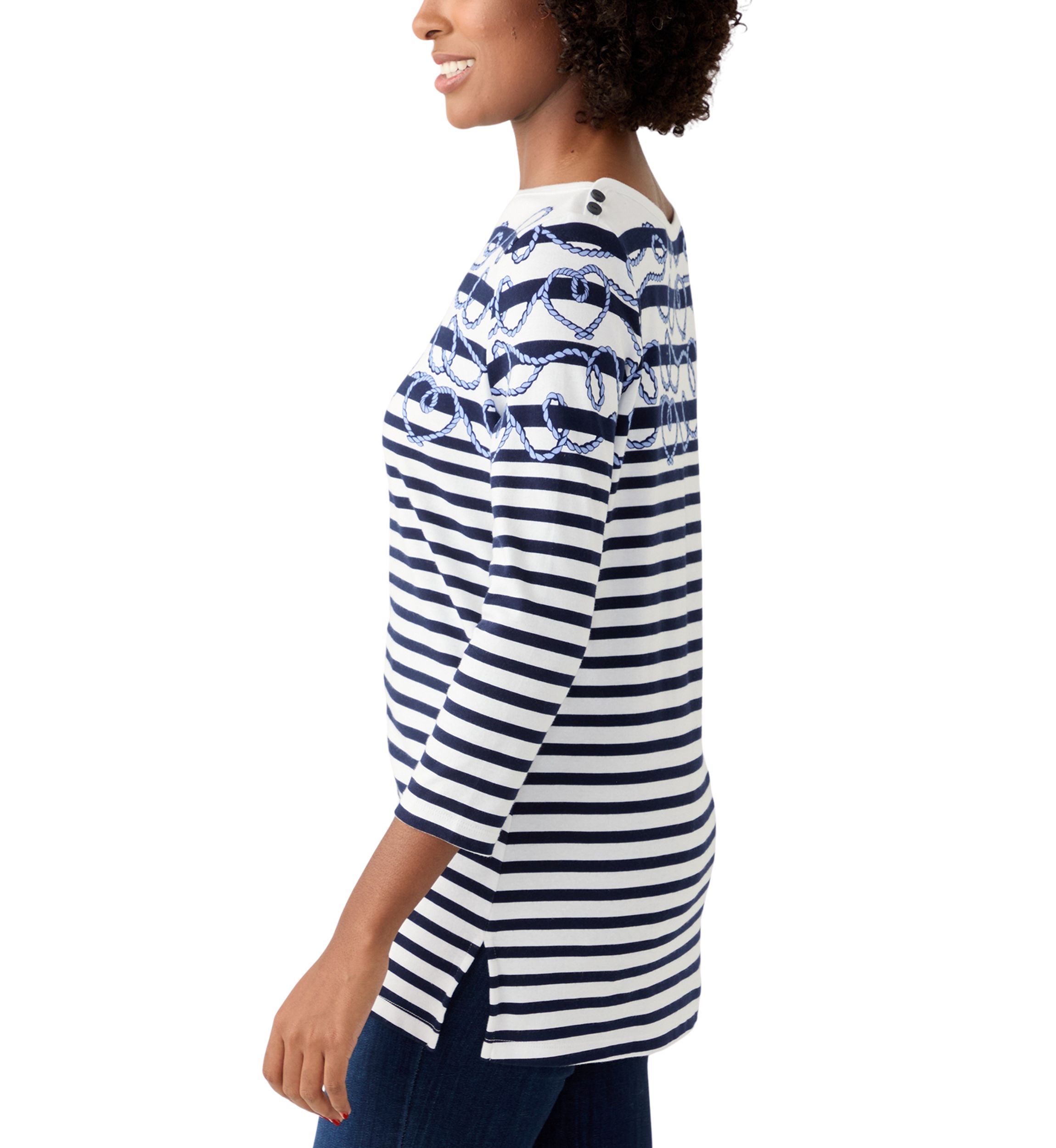 Womens 3/4 Sleeve Boat Neck Placement Print T-Shirt