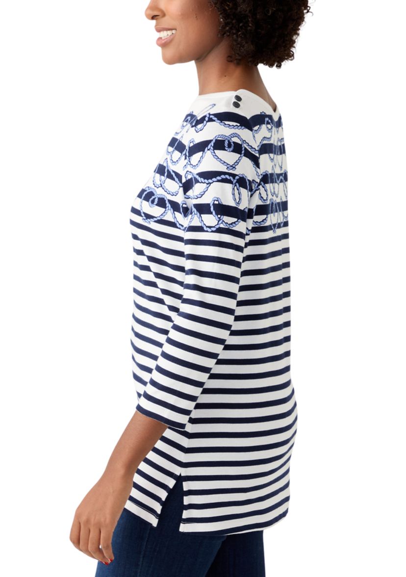 Womens 3/4 Sleeve Boat Neck Placement Print T-Shirt