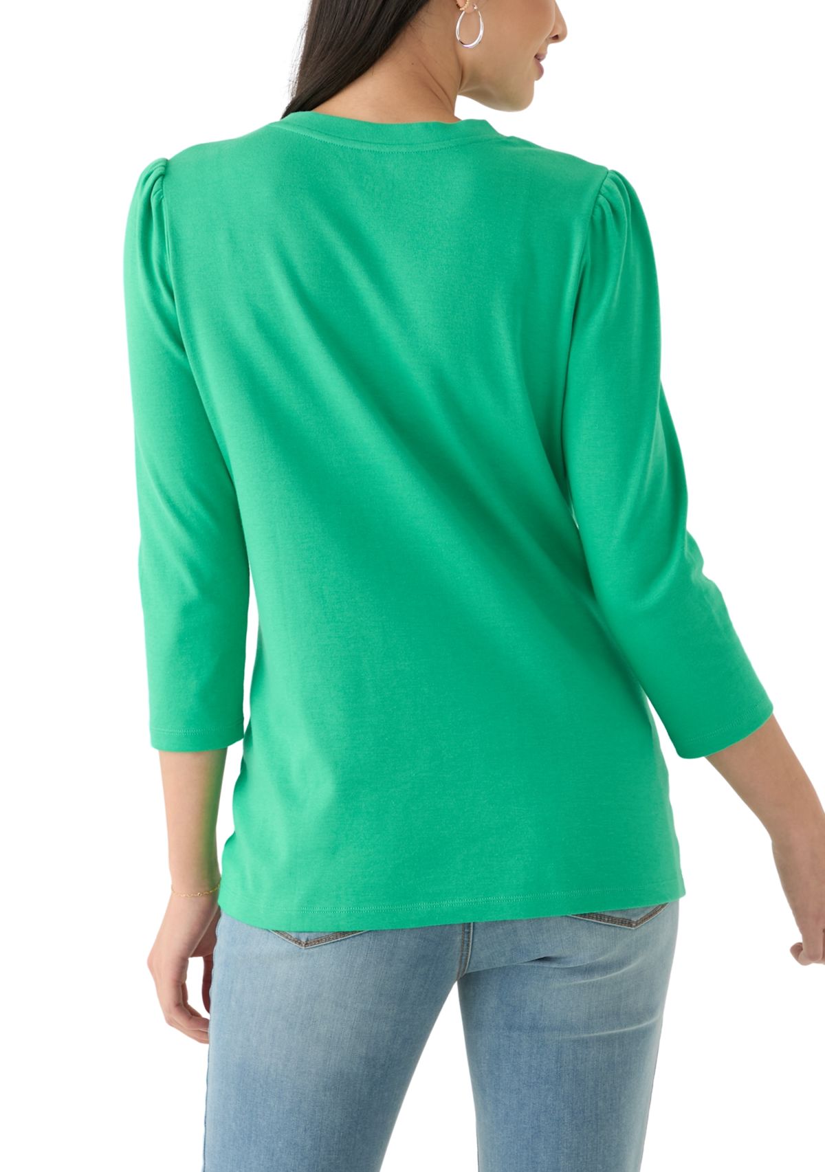 Womens 3/4 Puff Sleeve Henley Top 