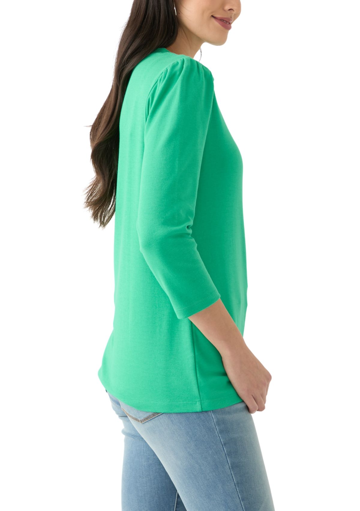 Womens 3/4 Puff Sleeve Henley Top 