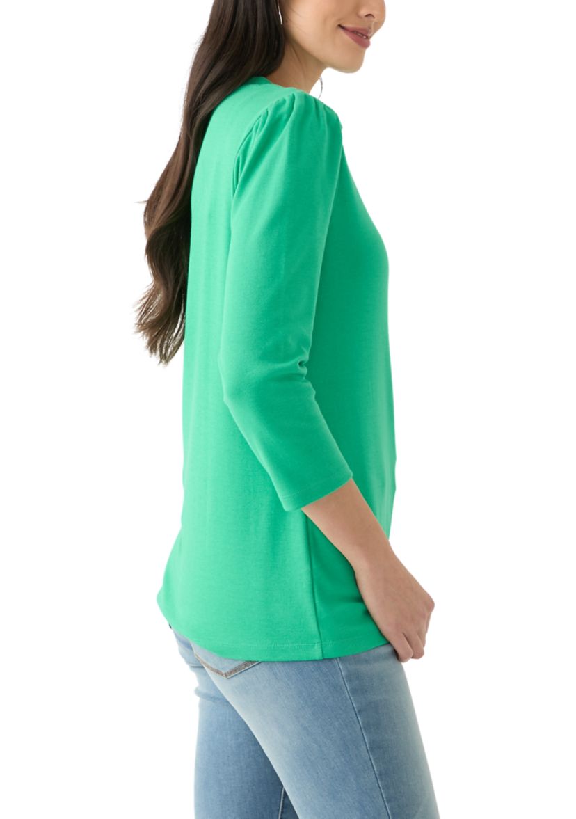 Womens 3/4 Puff Sleeve Henley Top 
