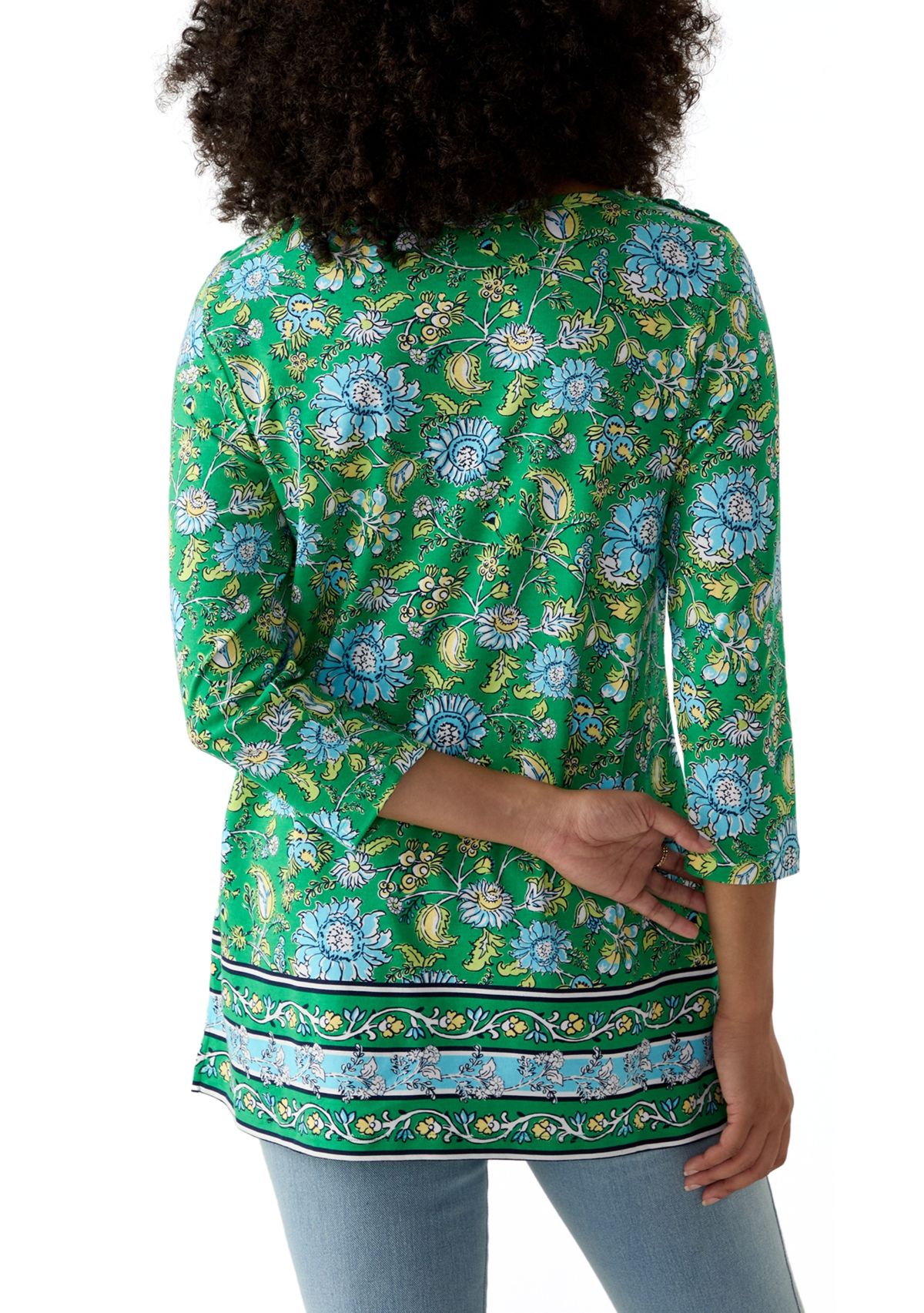 Womens 3/4 Sleeve Boat Neck Printed Top