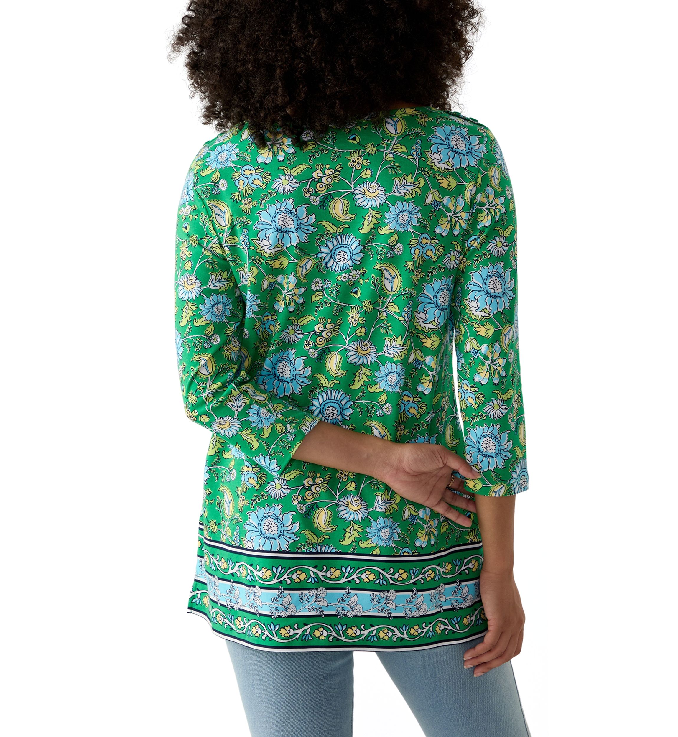 Womens 3/4 Sleeve Boat Neck Printed Top