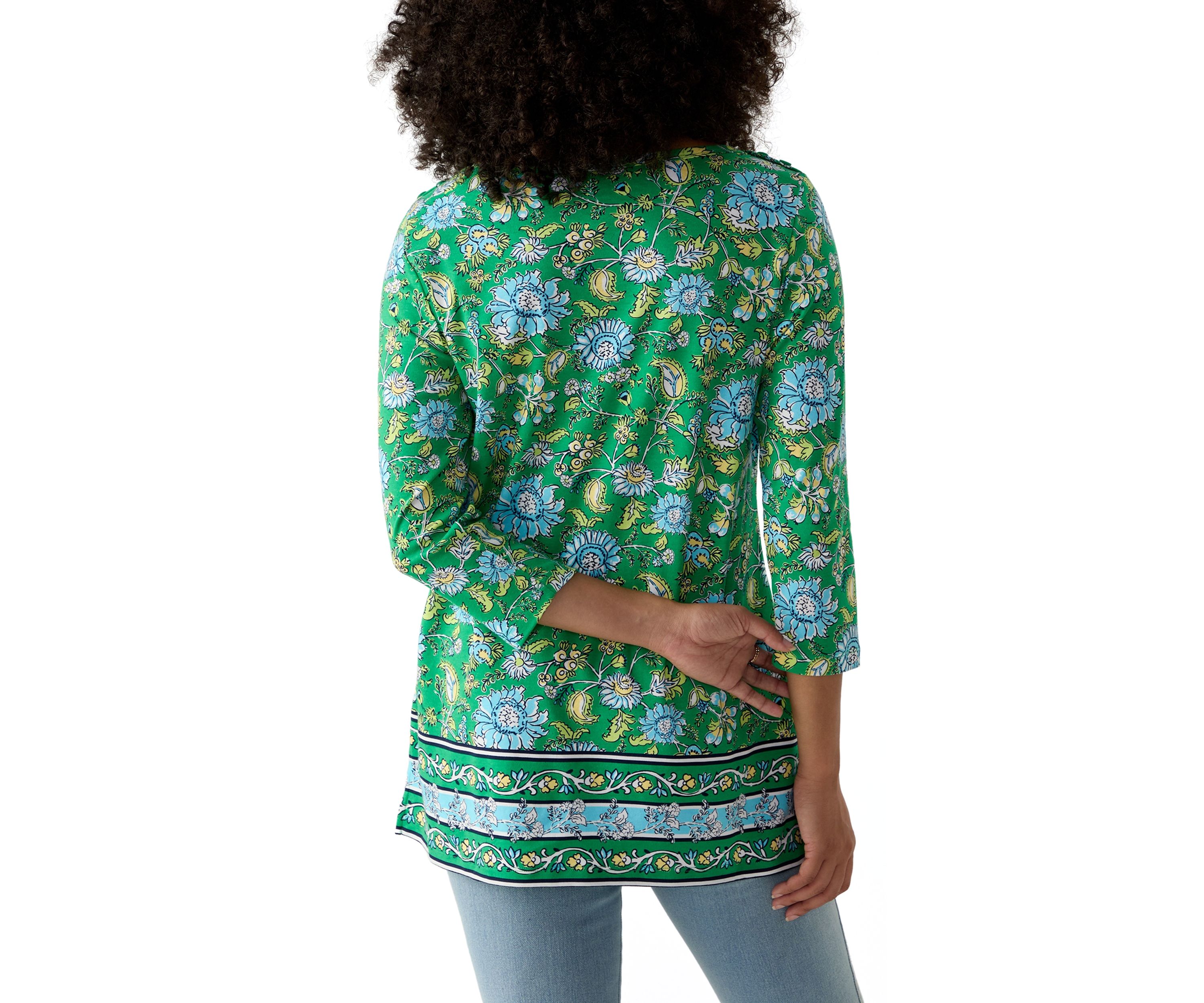 Womens 3/4 Sleeve Boat Neck Printed Top