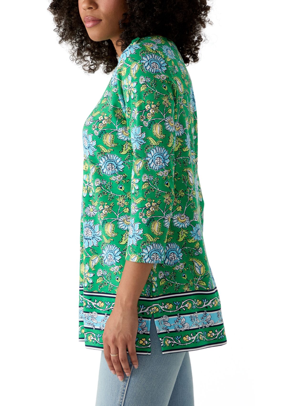 Womens 3/4 Sleeve Boat Neck Printed Top