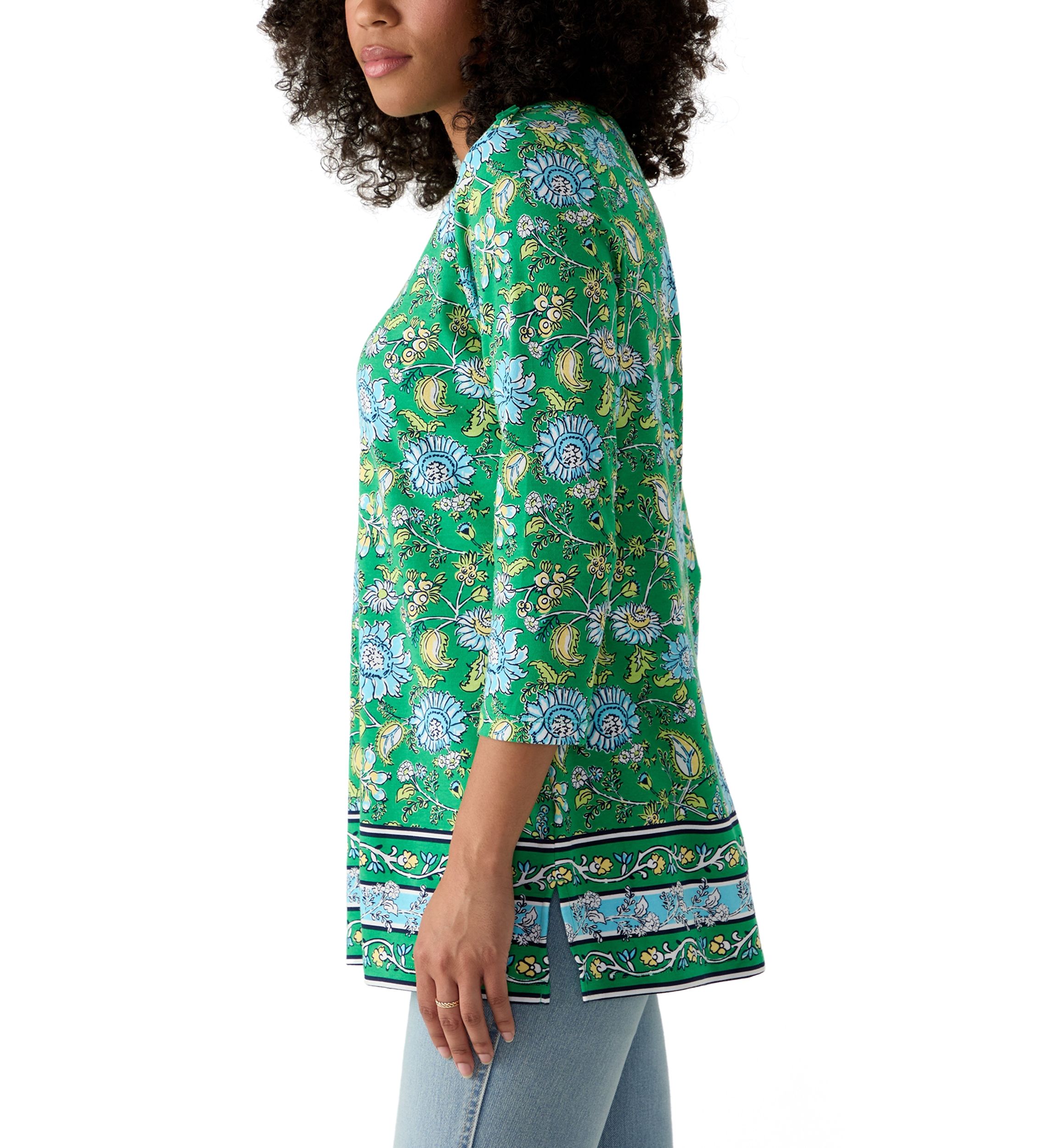 Womens 3/4 Sleeve Boat Neck Printed Top
