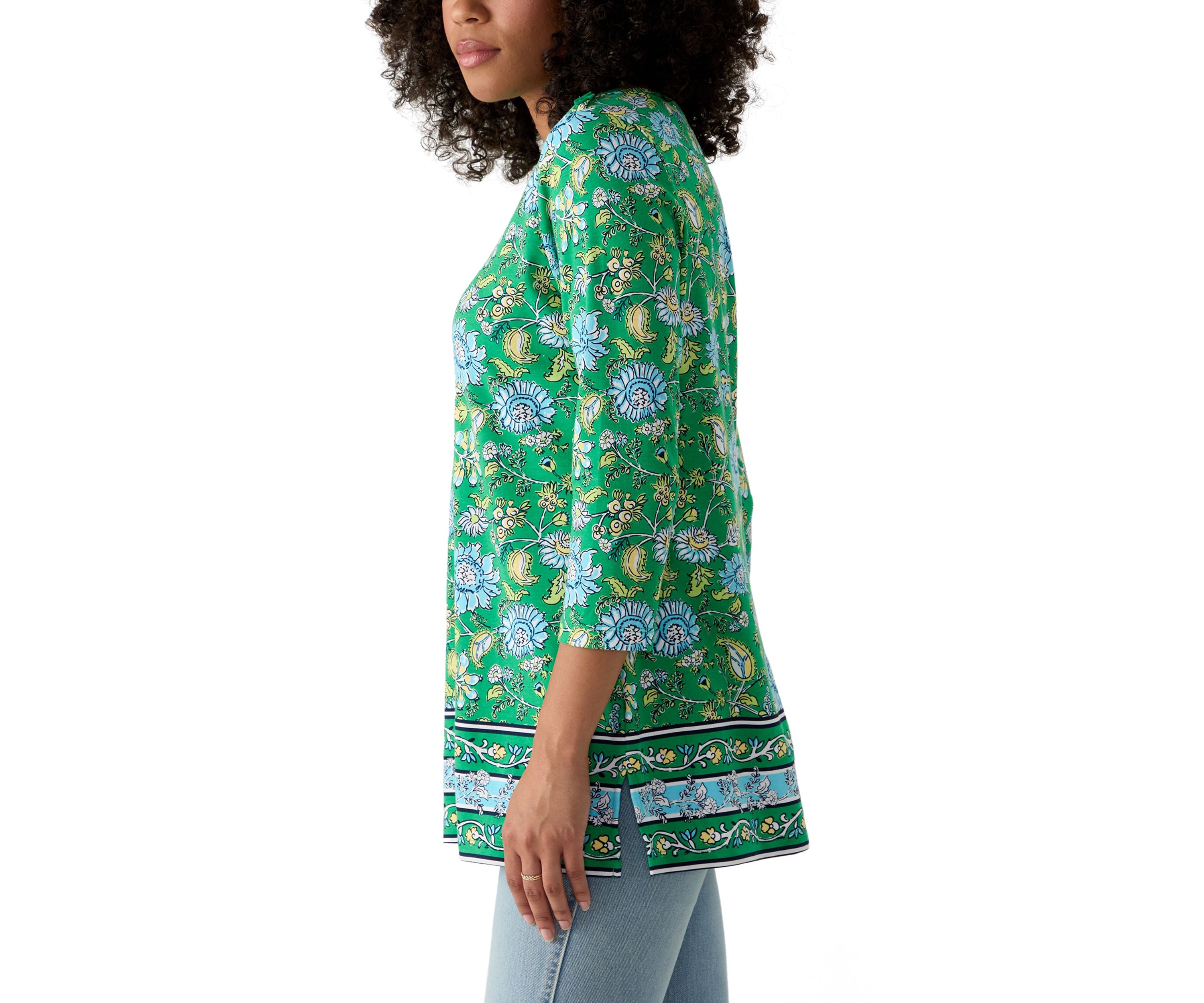 Womens 3/4 Sleeve Boat Neck Printed Top