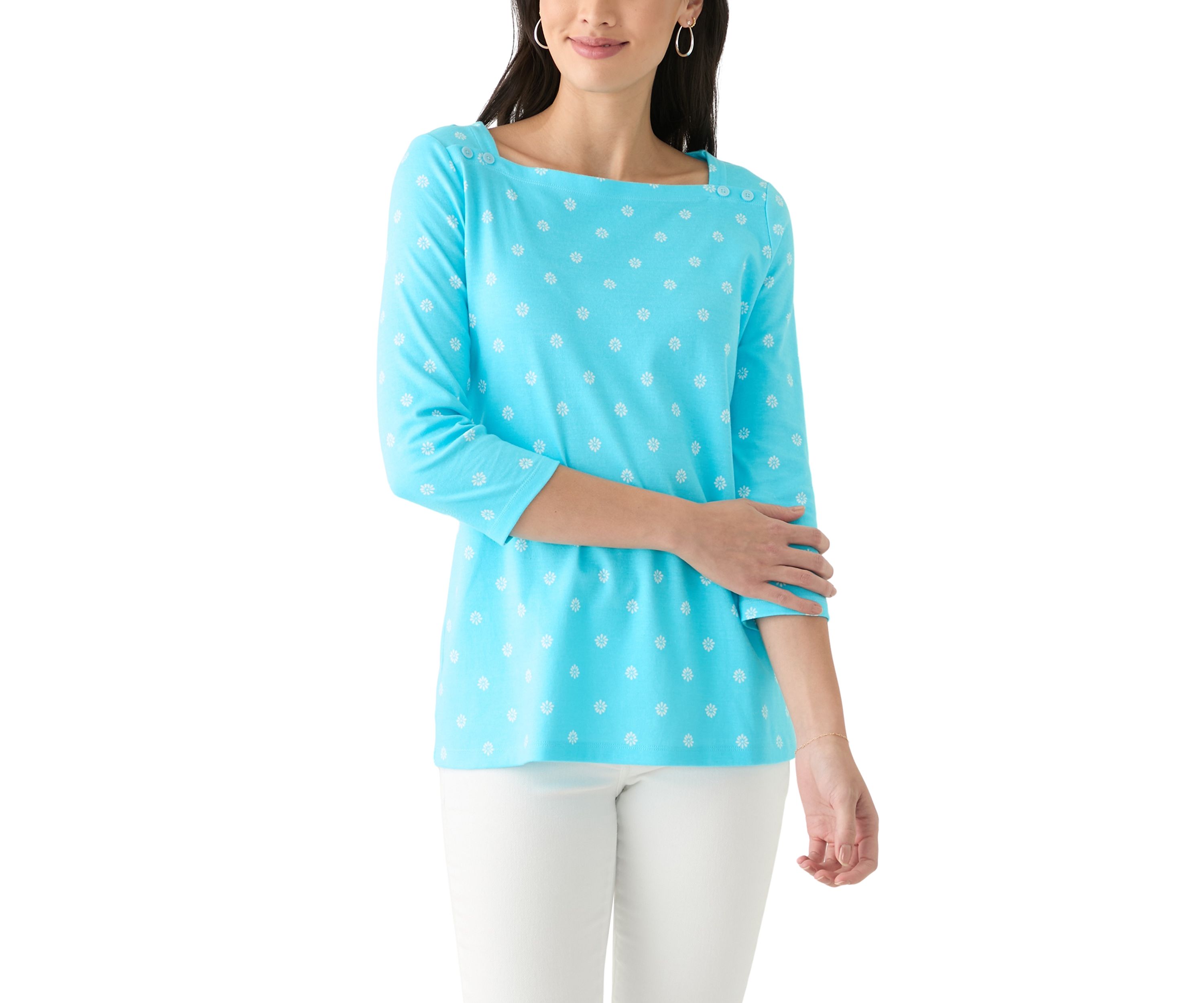Womens 3/4 Sleeve Boat Neck Printed T-Shirt